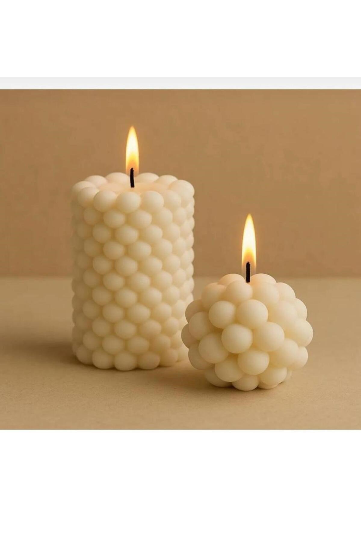 2 Top 1Silindir 3lü Bubble Dekoratif Kokulu Mum Seti - Pearly Candle - İnci Mum Soya Wax Vegan Mum