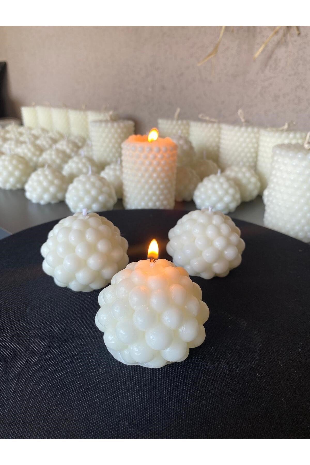 2 Top 1Silindir 3lü Bubble Dekoratif Kokulu Mum Seti - Pearly Candle - İnci Mum Soya Wax Vegan Mum