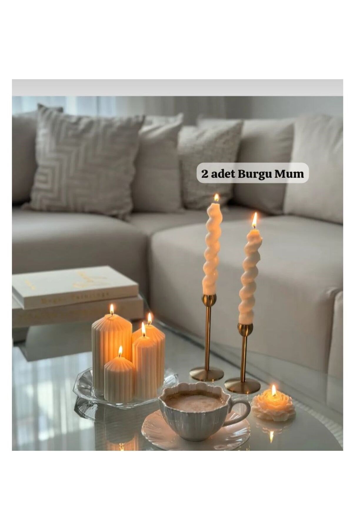 2'li Burgulu Şamdan Mumu Uzun Çubuk Konik Burgu Spiral Mum İtalyan Burgu Dekoratif Mum