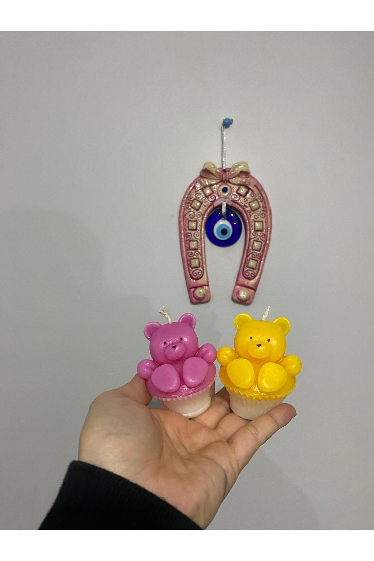 2li Cupcake Oturan Ayıcık Mum