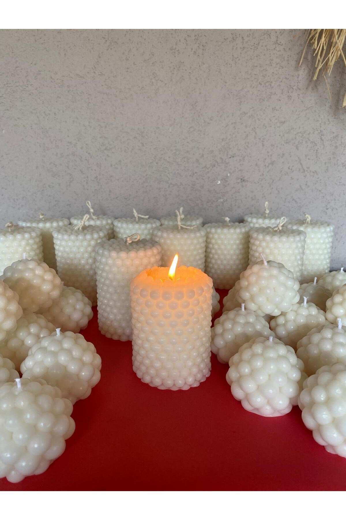 3 Adet Bubble Dekoratif Kokulu Mum - Pearly Candle - İnci Mum Soya Wax Vegan Mum