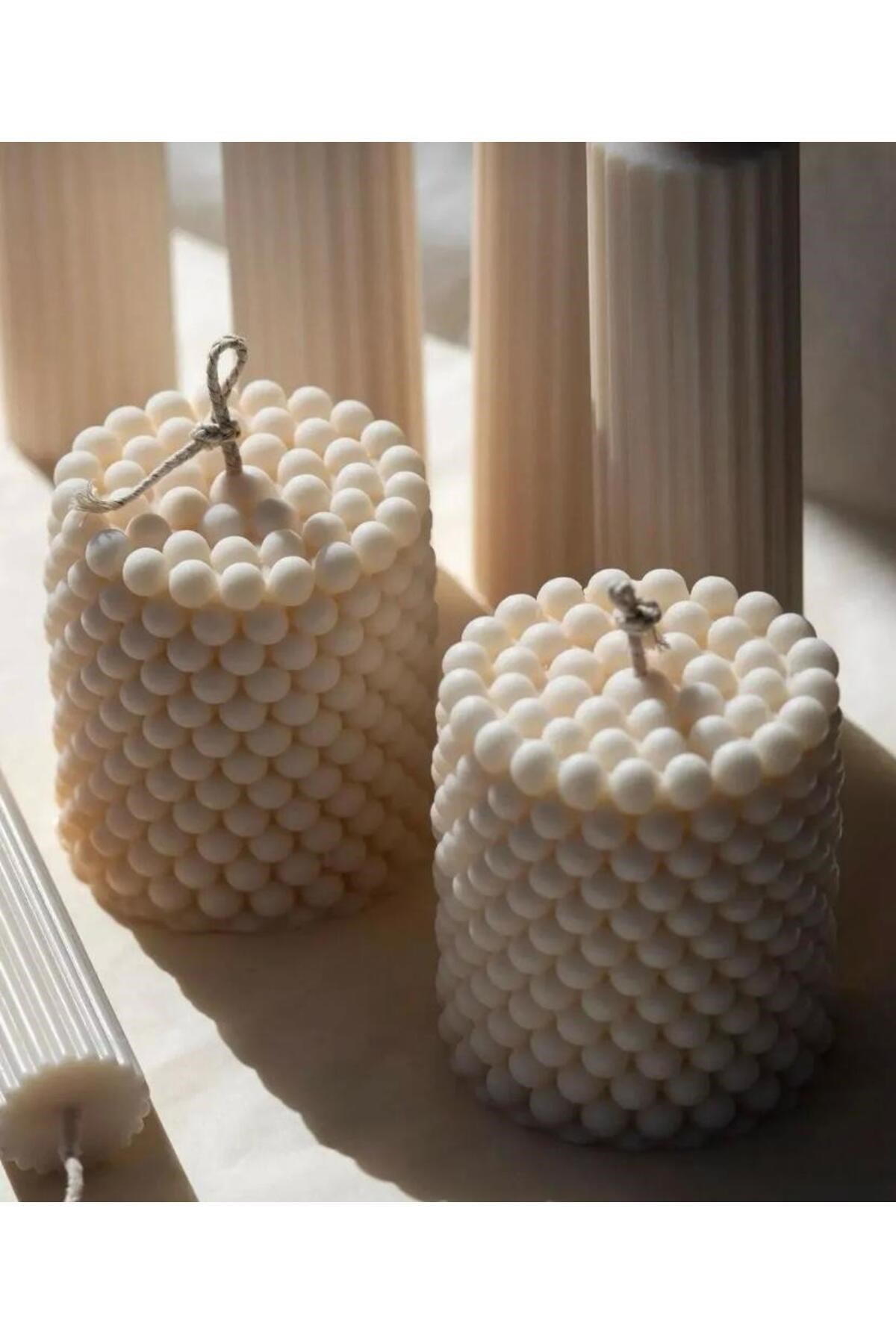 3 Adet Bubble Dekoratif Kokulu Mum - Pearly Candle - İnci Mum Soya Wax Vegan Mum
