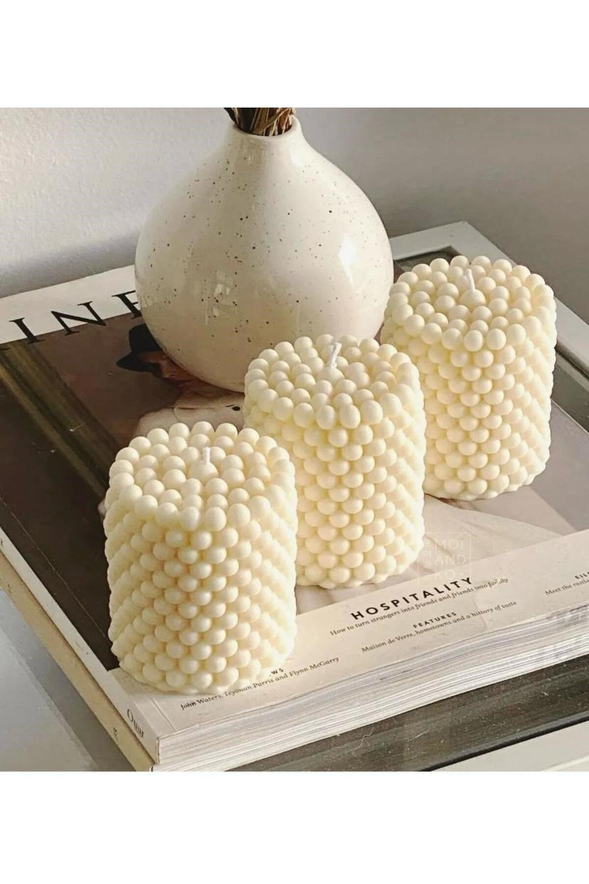 3 Adet Bubble Dekoratif Kokulu Mum - Pearly Candle - İnci Mum Soya Wax Vegan Mum