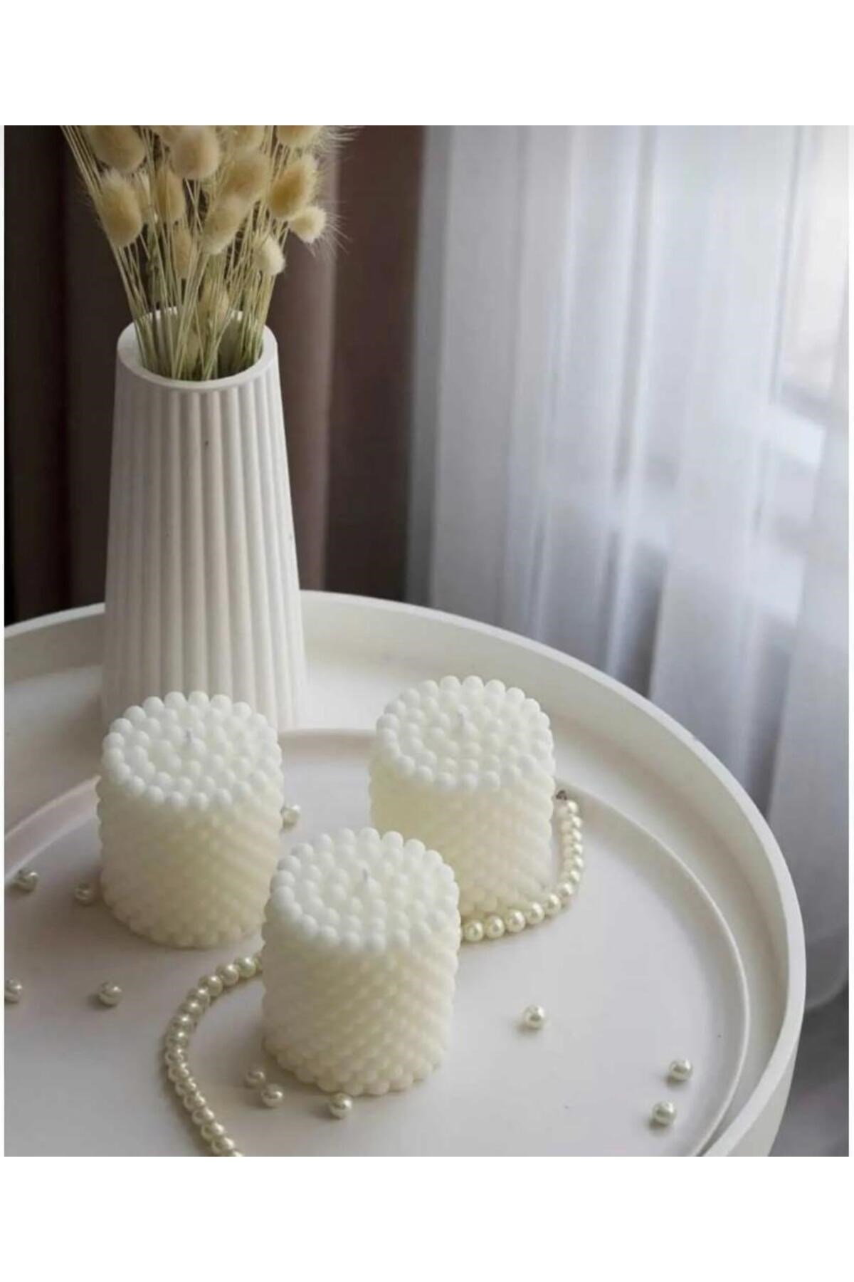 3 Adet Bubble Dekoratif Kokulu Mum - Pearly Candle - İnci Mum Soya Wax Vegan Mum