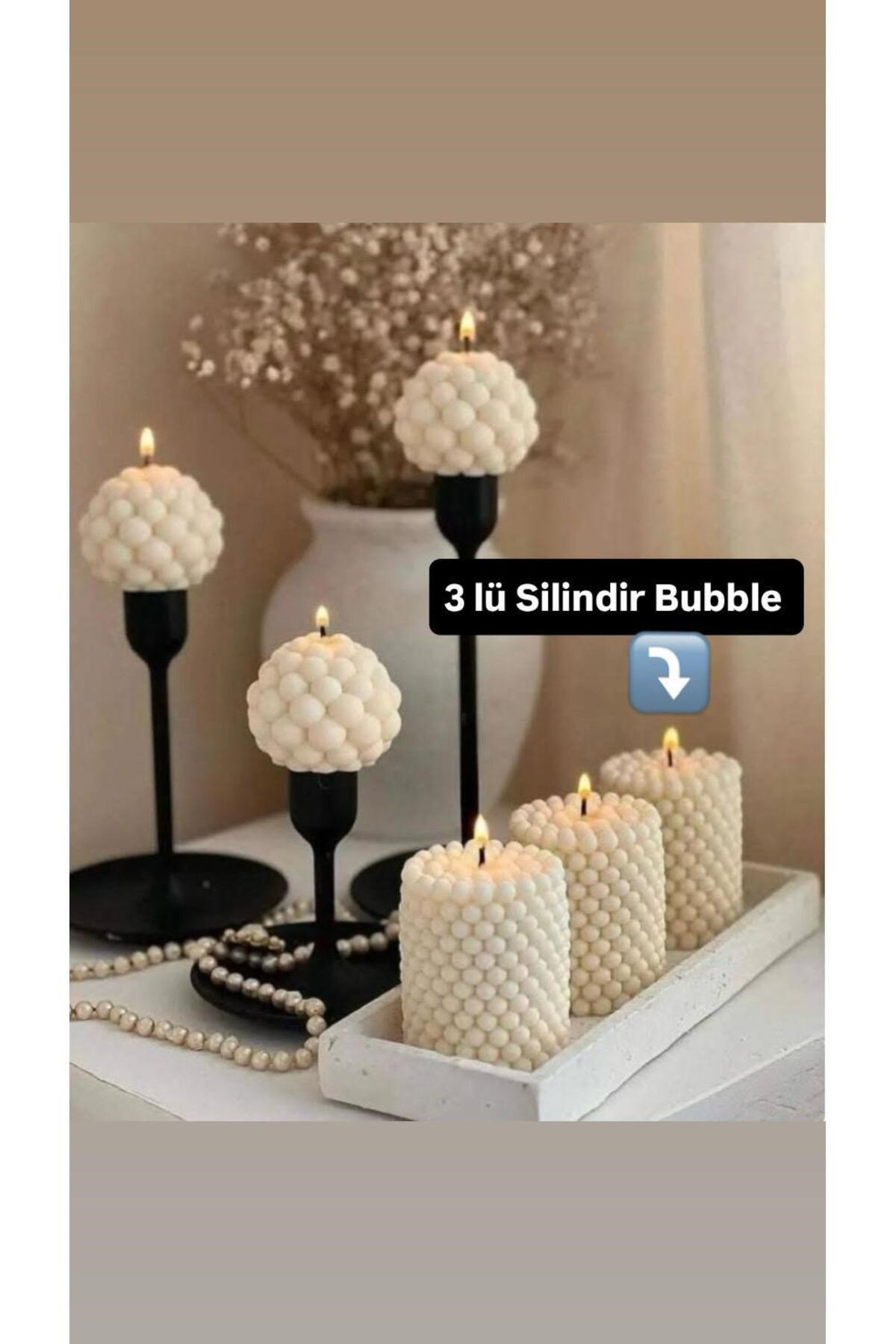 3 Adet Bubble Dekoratif Kokulu Mum - Pearly Candle - İnci Mum Soya Wax Vegan Mum