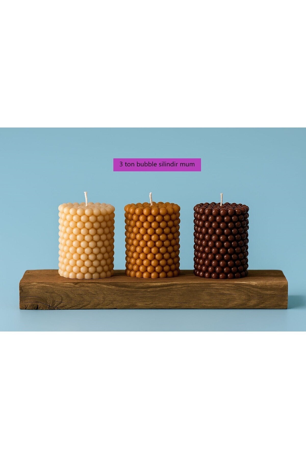 3 Adet Bubble Silindir Kahve Tonlu Dekoratif Kokulu Mum - Pearly Candle
