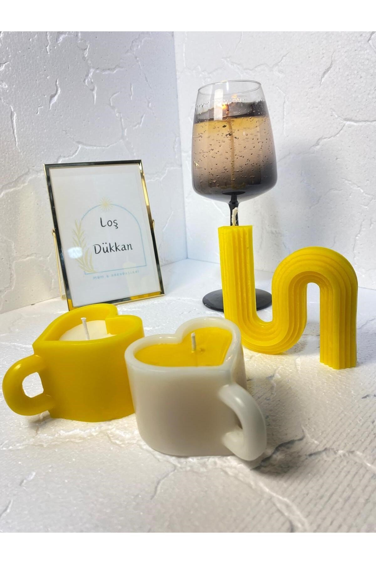 3 lü Set - S şekilli Mum,Kalpli Fincan Şekilli Mum