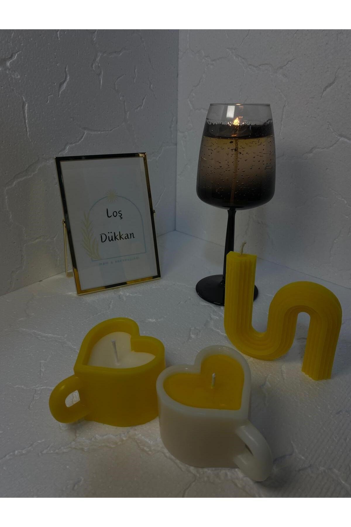 3 lü Set - S şekilli Mum,Kalpli Fincan Şekilli Mum