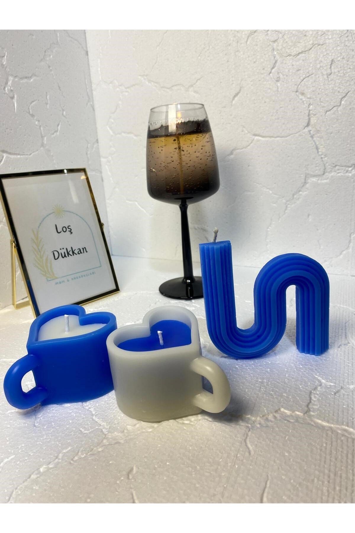 3 lü Set - S şekilli Mum,Kalpli Fincan Şekilli Mum