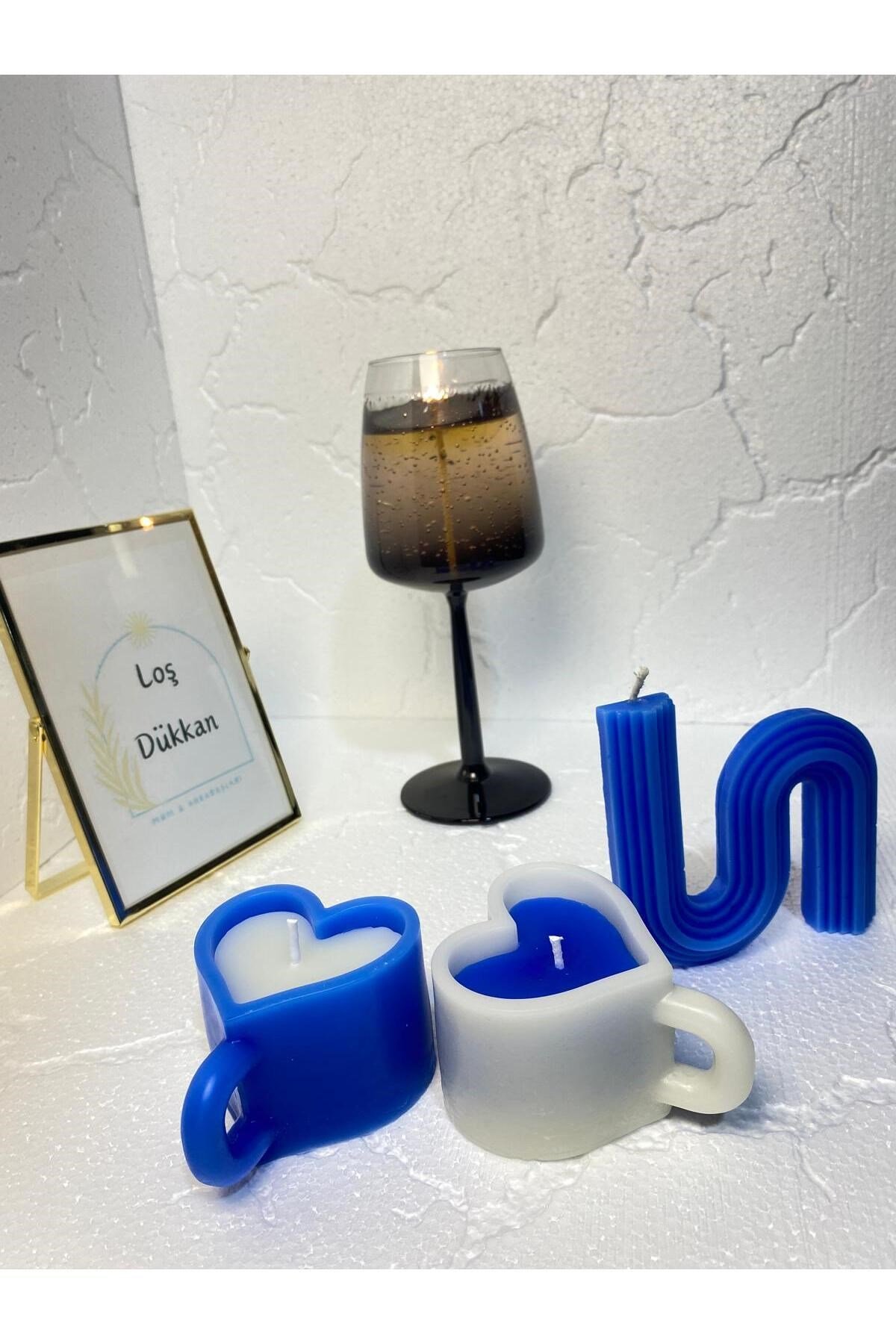 3 lü Set - S şekilli Mum,Kalpli Fincan Şekilli Mum
