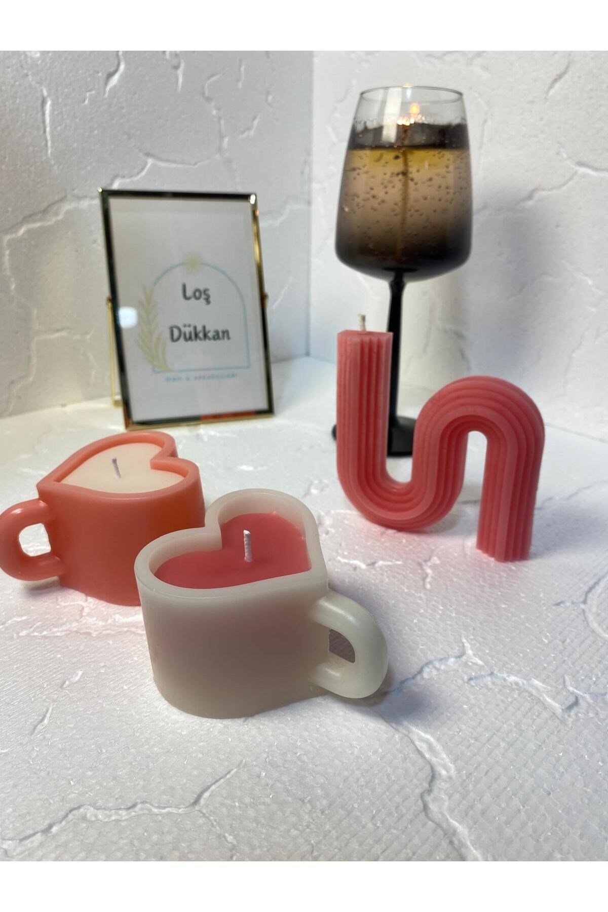 3 lü Set - S şekilli Mum,Kalpli Fincan Şekilli Mum