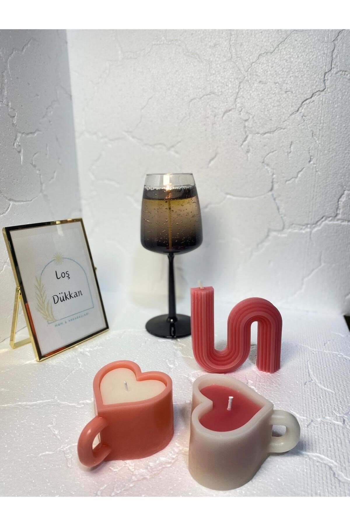 3 lü Set - S şekilli Mum,Kalpli Fincan Şekilli Mum