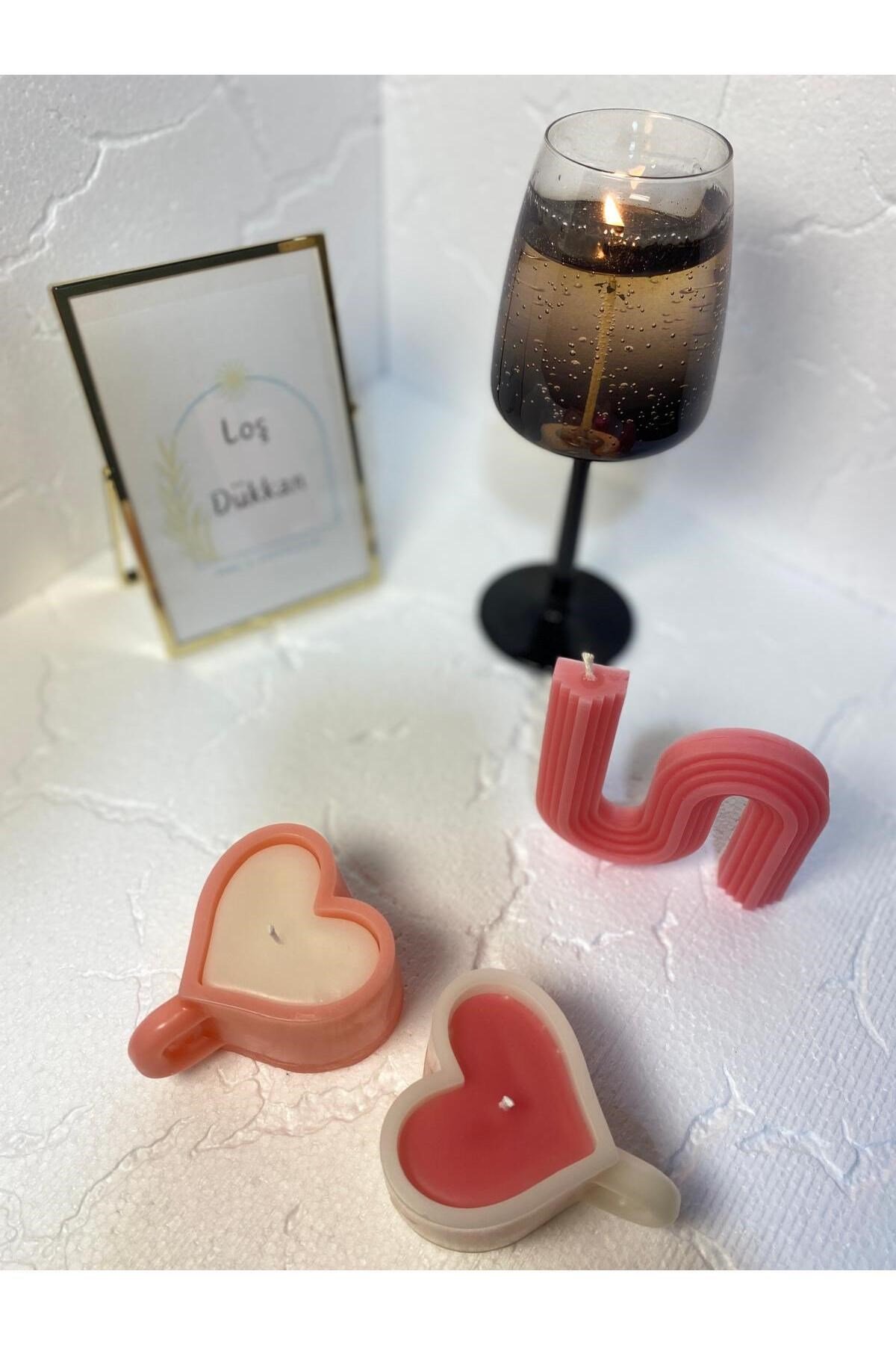 3 lü Set - S şekilli Mum,Kalpli Fincan Şekilli Mum