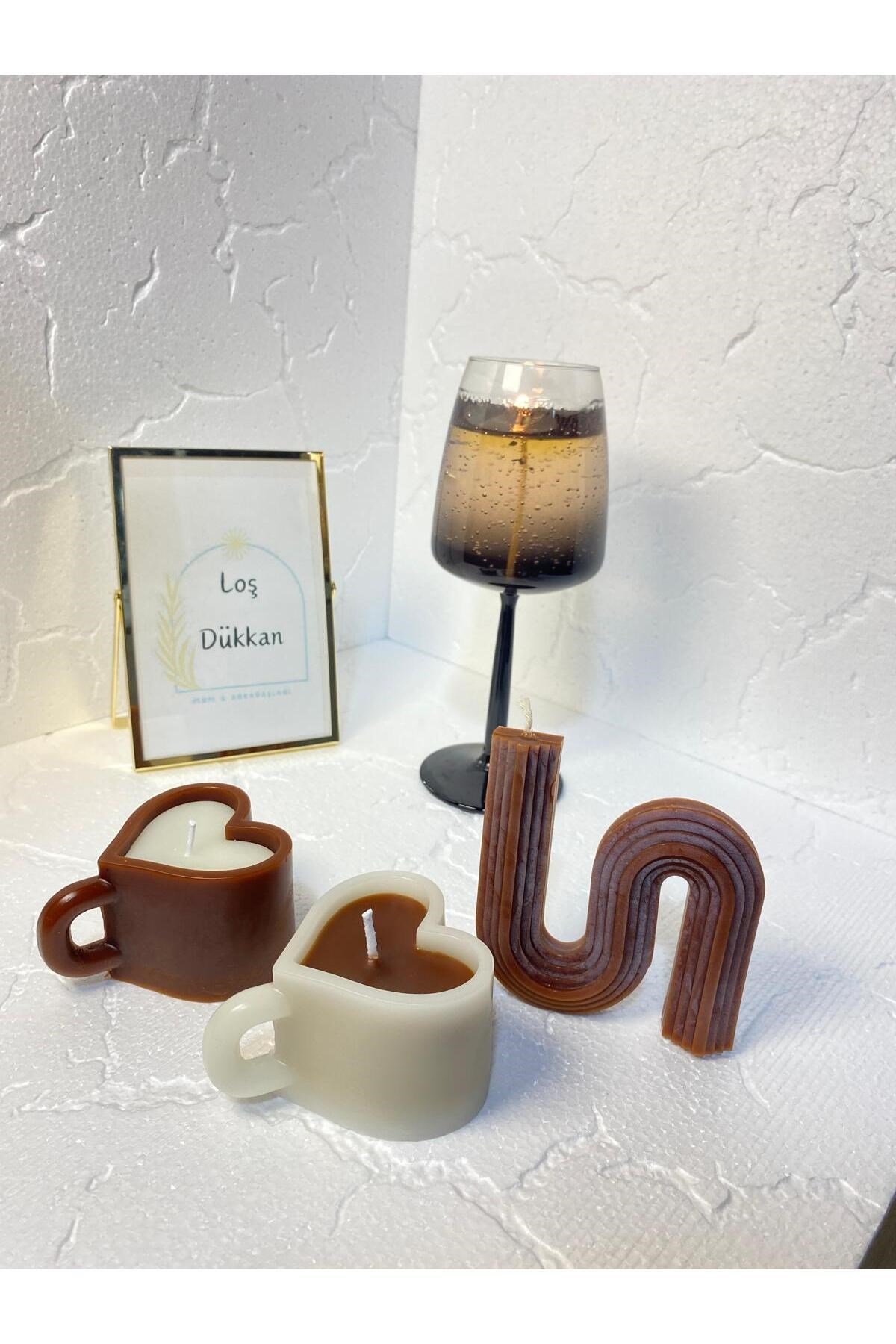 3 lü Set - S şekilli Mum,Kalpli Fincan Şekilli Mum