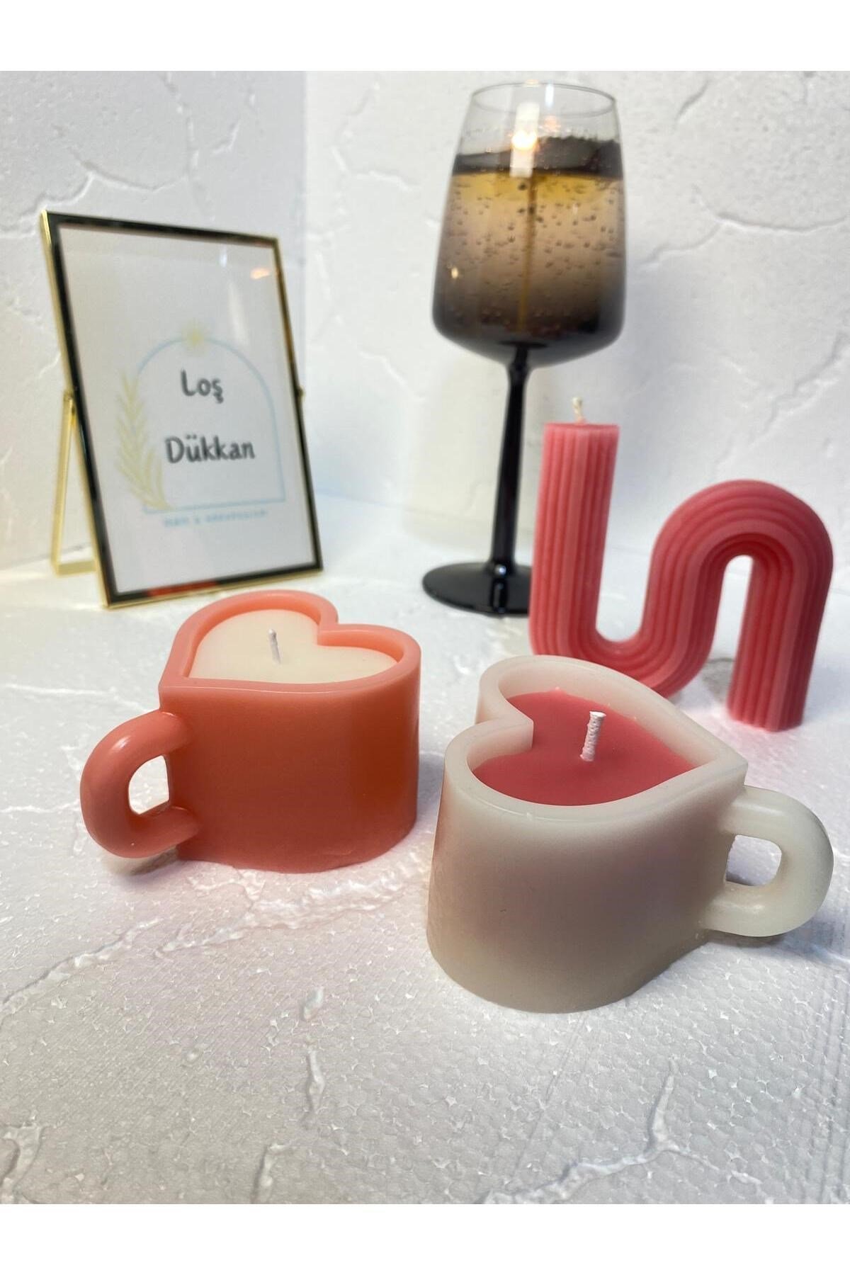 3 lü Set - S şekilli Mum,Kalpli Fincan Şekilli Mum