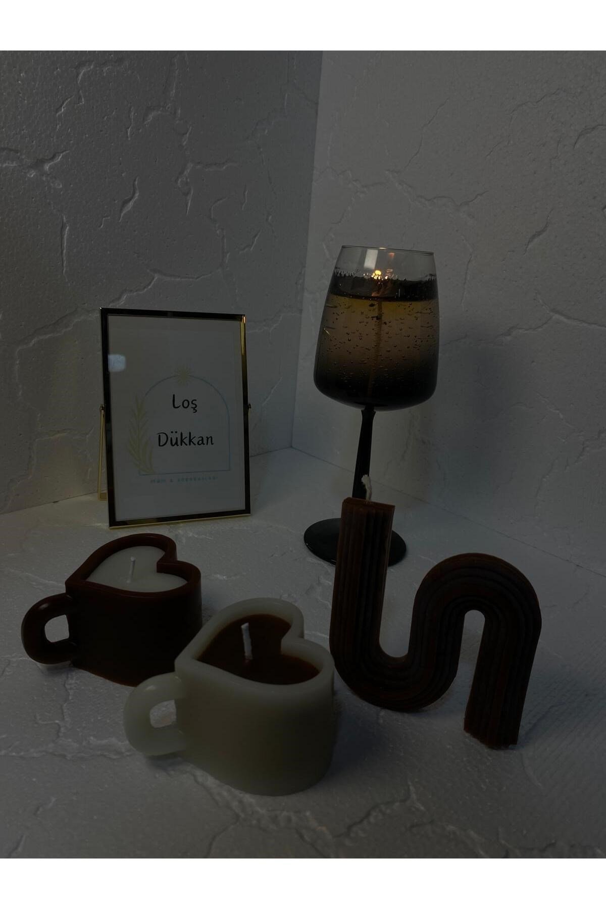 3 lü Set - S şekilli Mum,Kalpli Fincan Şekilli Mum