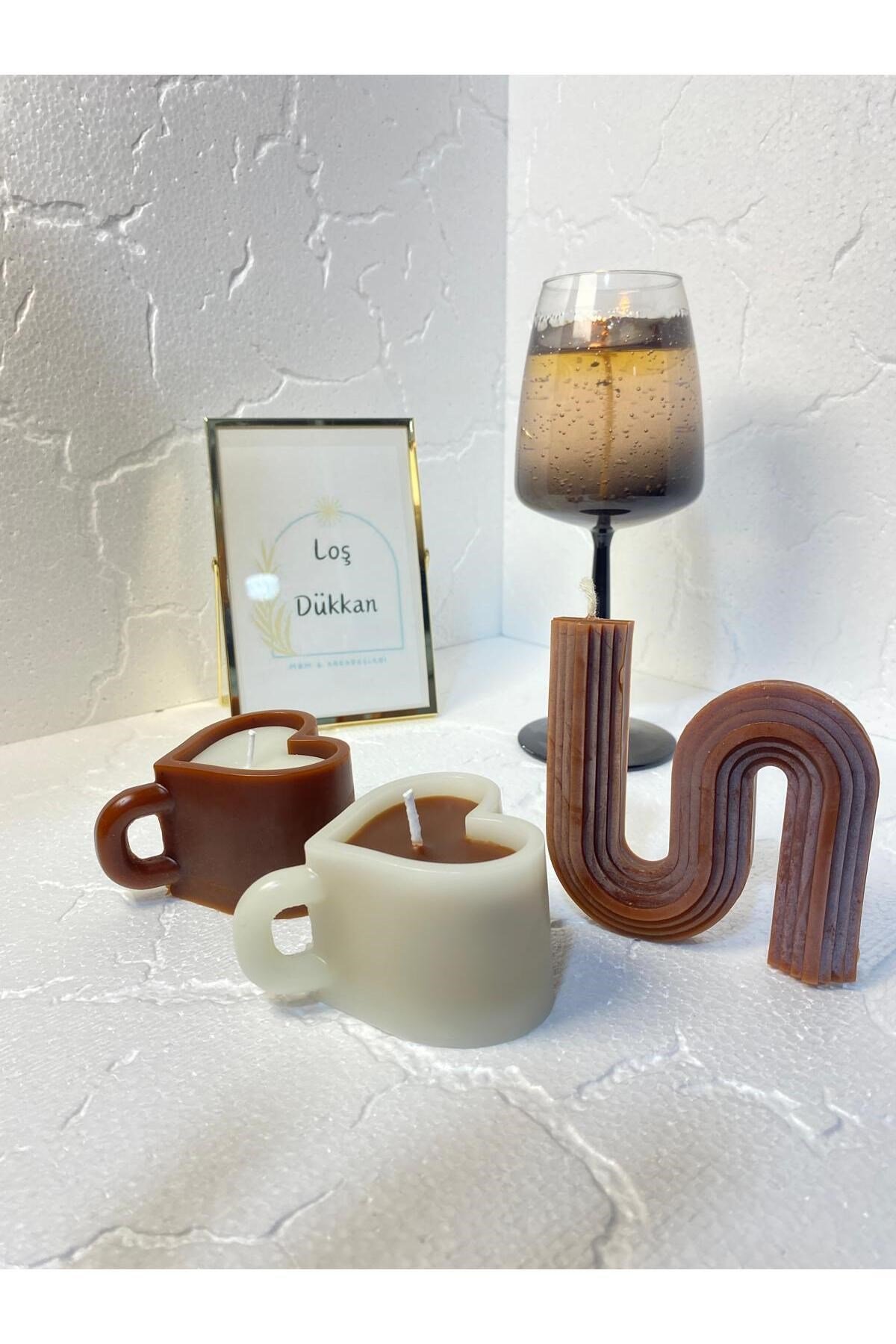 3 lü Set - S şekilli Mum,Kalpli Fincan Şekilli Mum