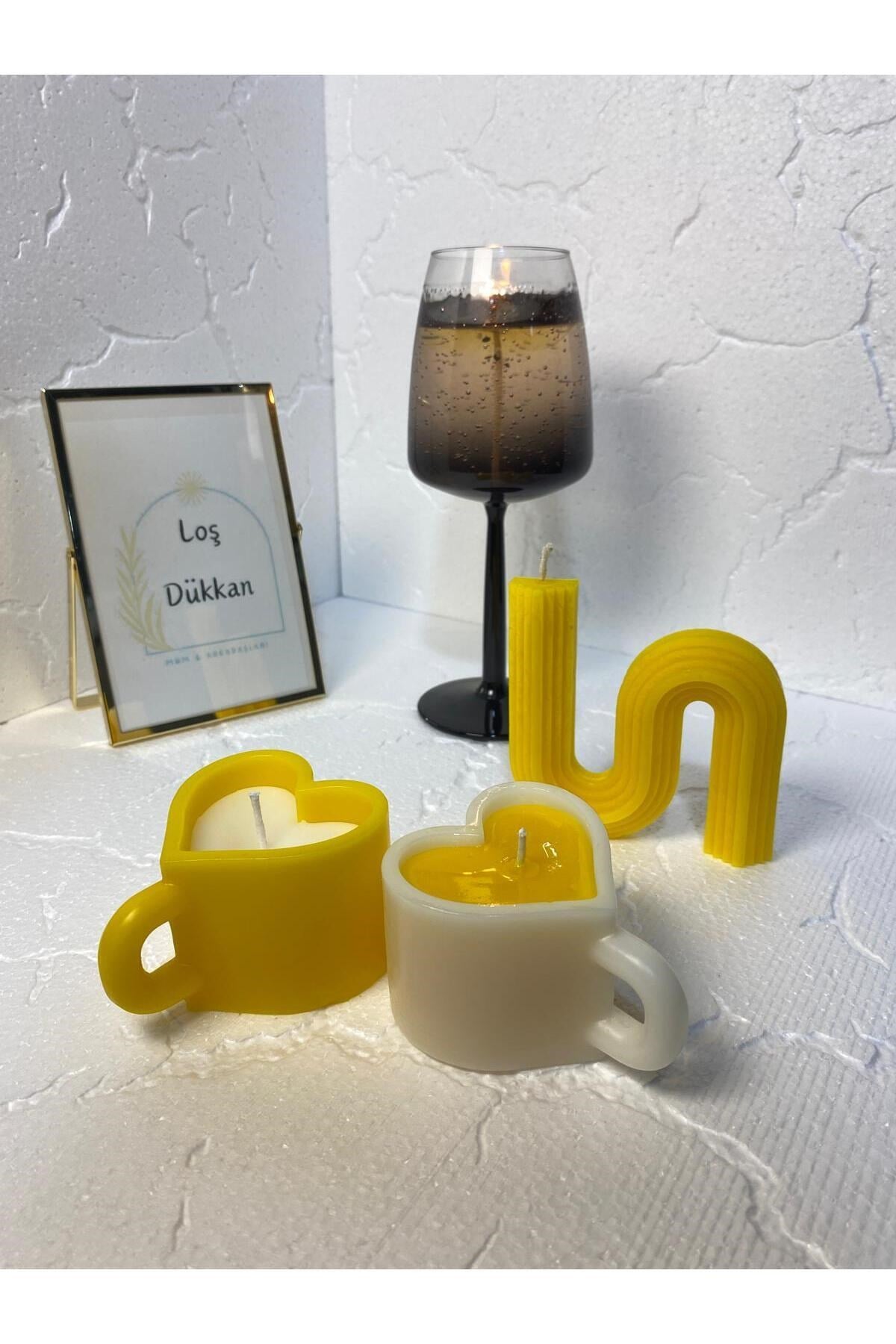 3 lü Set - S şekilli Mum,Kalpli Fincan Şekilli Mum