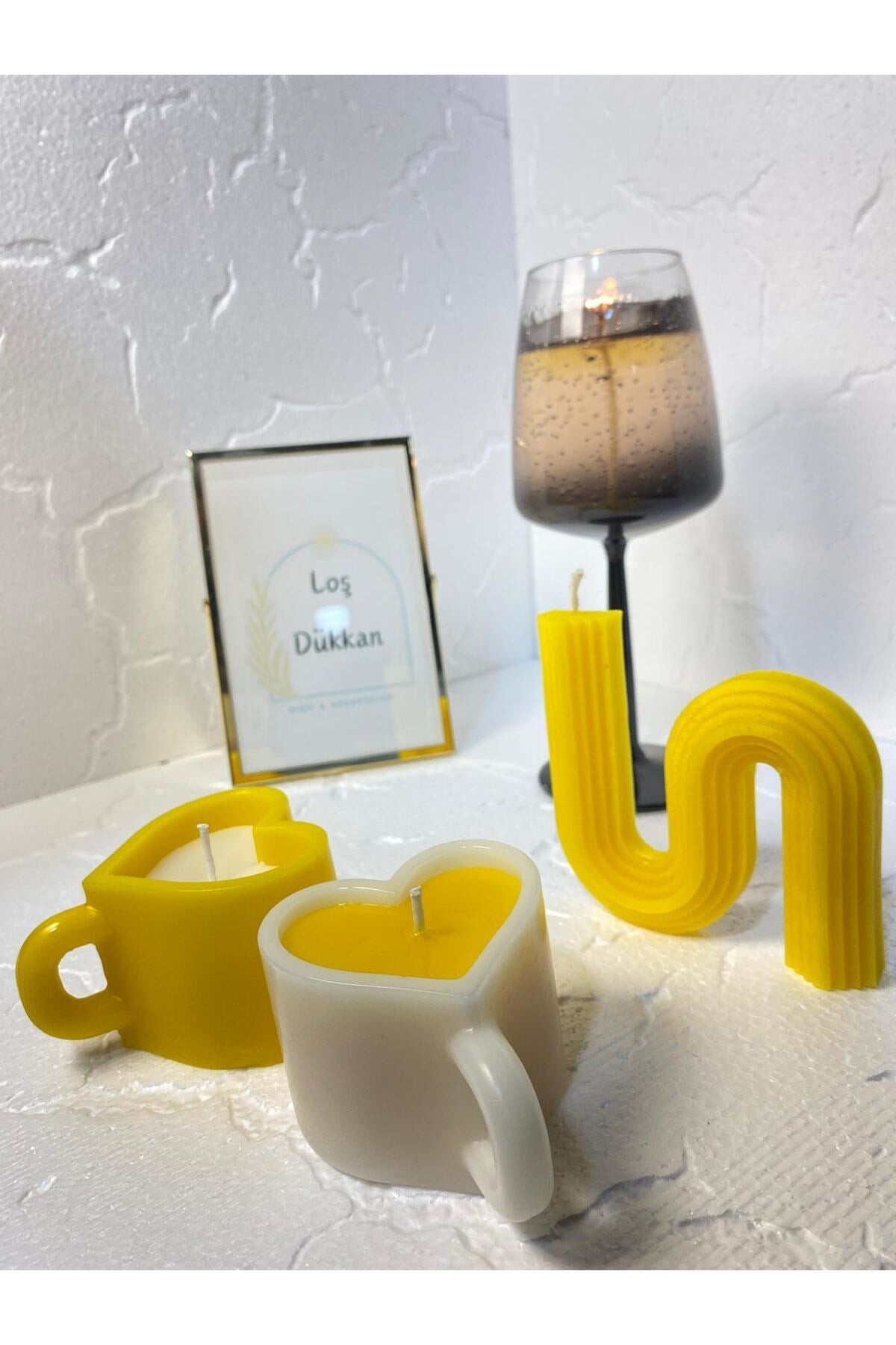 3 lü Set - S şekilli Mum,Kalpli Fincan Şekilli Mum