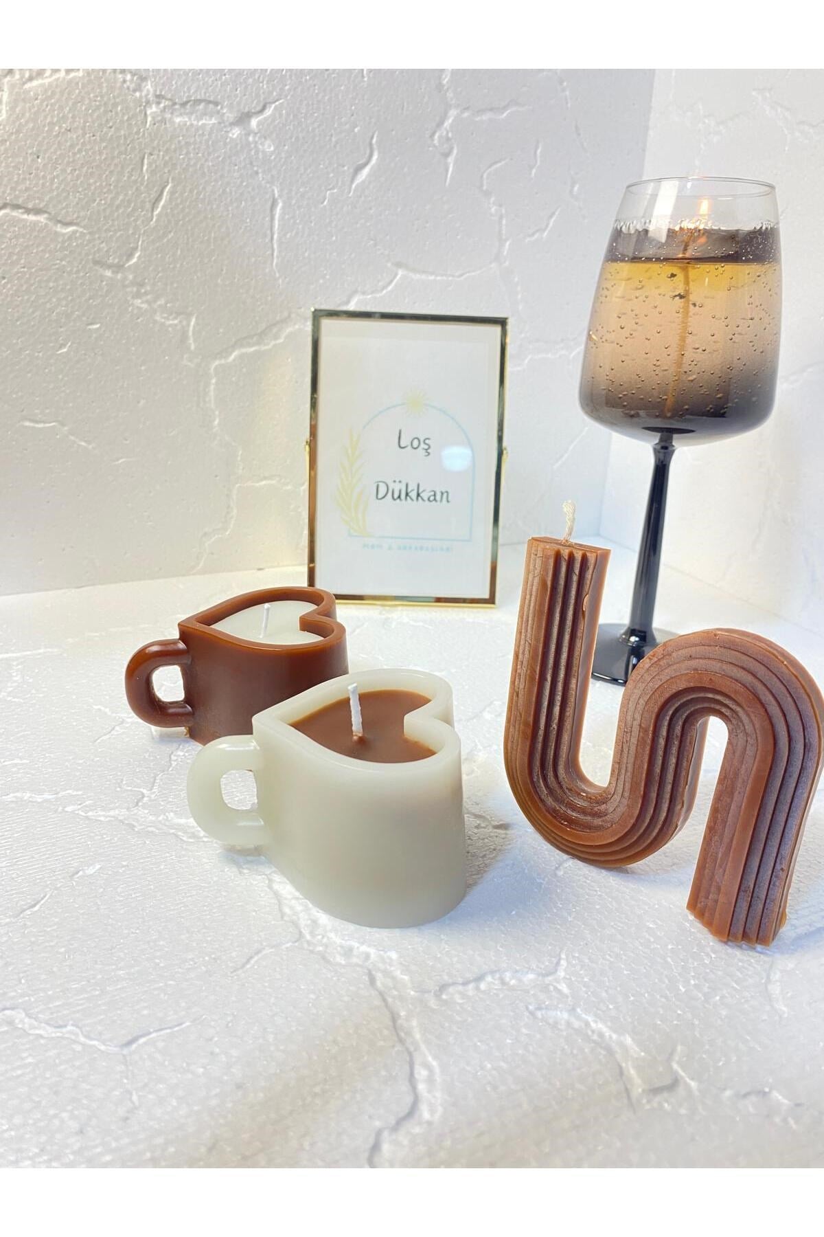3 lü Set - S şekilli Mum,Kalpli Fincan Şekilli Mum