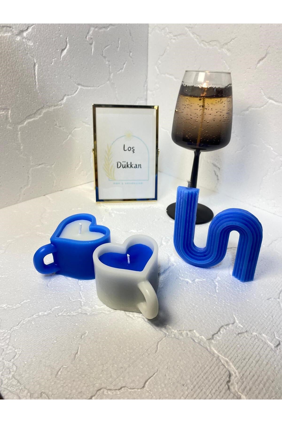 3 lü Set - S şekilli Mum,Kalpli Fincan Şekilli Mum