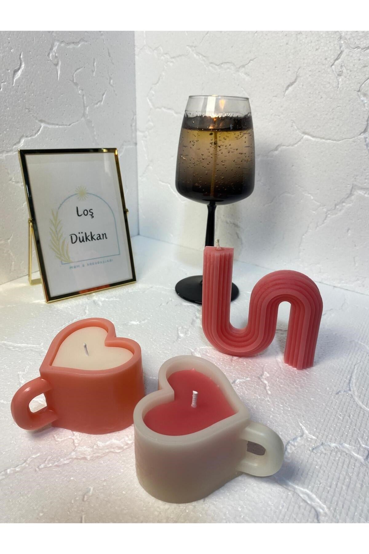 3 lü Set - S şekilli Mum,Kalpli Fincan Şekilli Mum