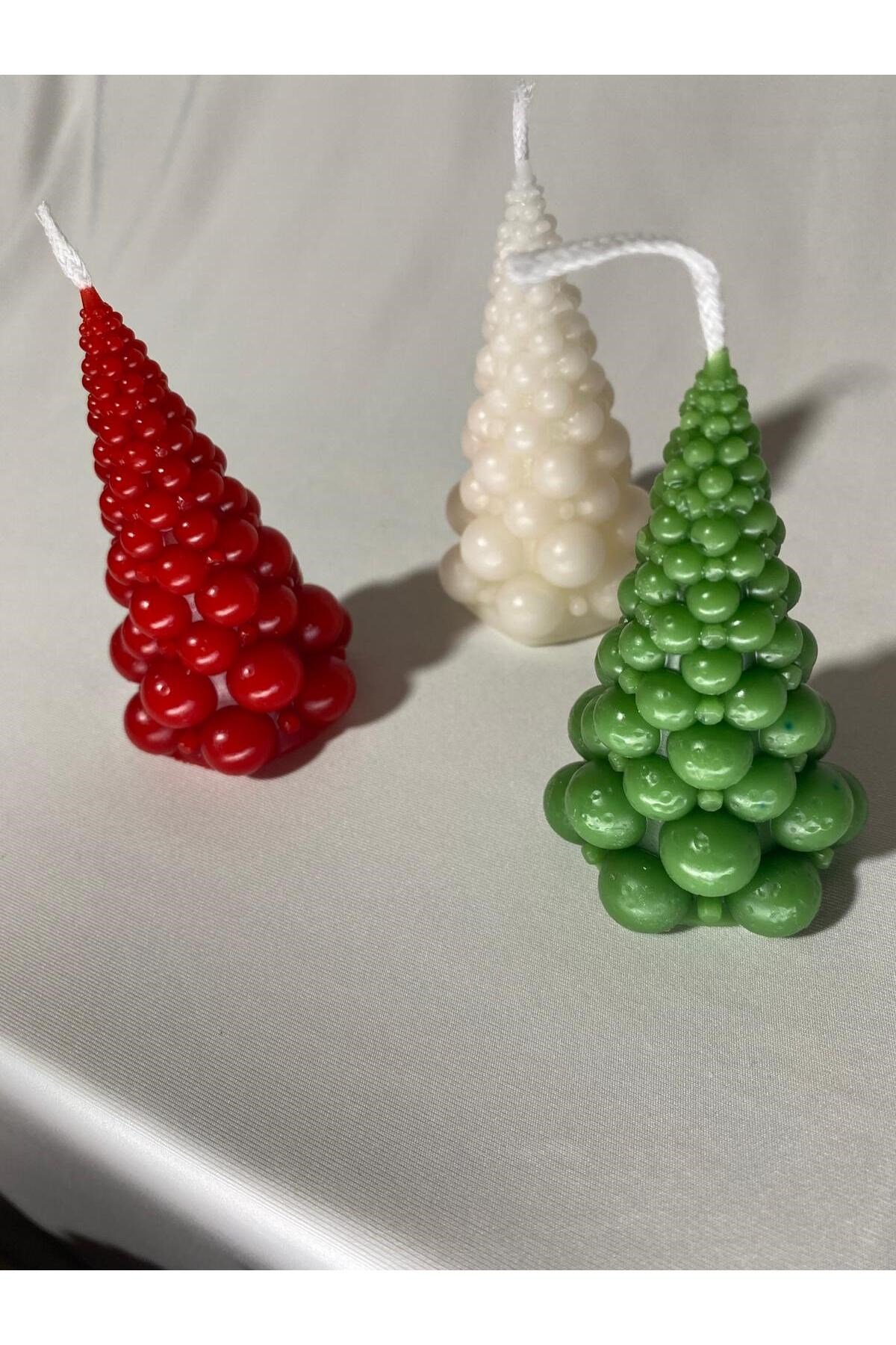 3 lü Yılbaşı Mumu - Bubble Ağaç Mum - Dekoratif Mum - Yılbaşı Konsept Mumları
