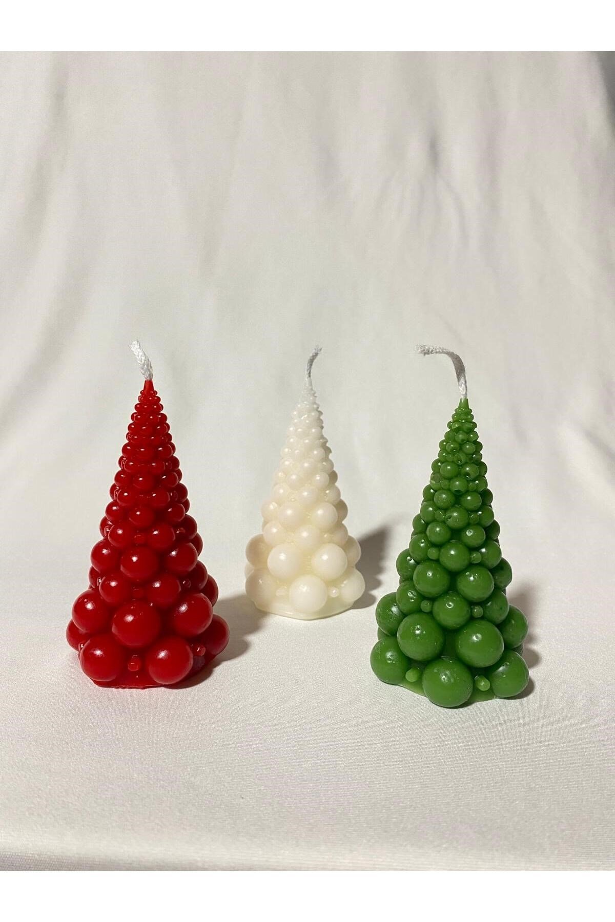 3 lü Yılbaşı Mumu - Bubble Ağaç Mum - Dekoratif Mum - Yılbaşı Konsept Mumları
