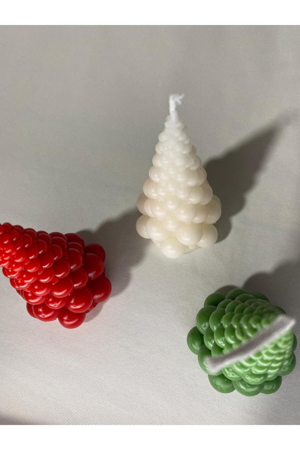 3 lü Yılbaşı Mumu - Bubble Ağaç Mum - Dekoratif Mum - Yılbaşı Konsept Mumları