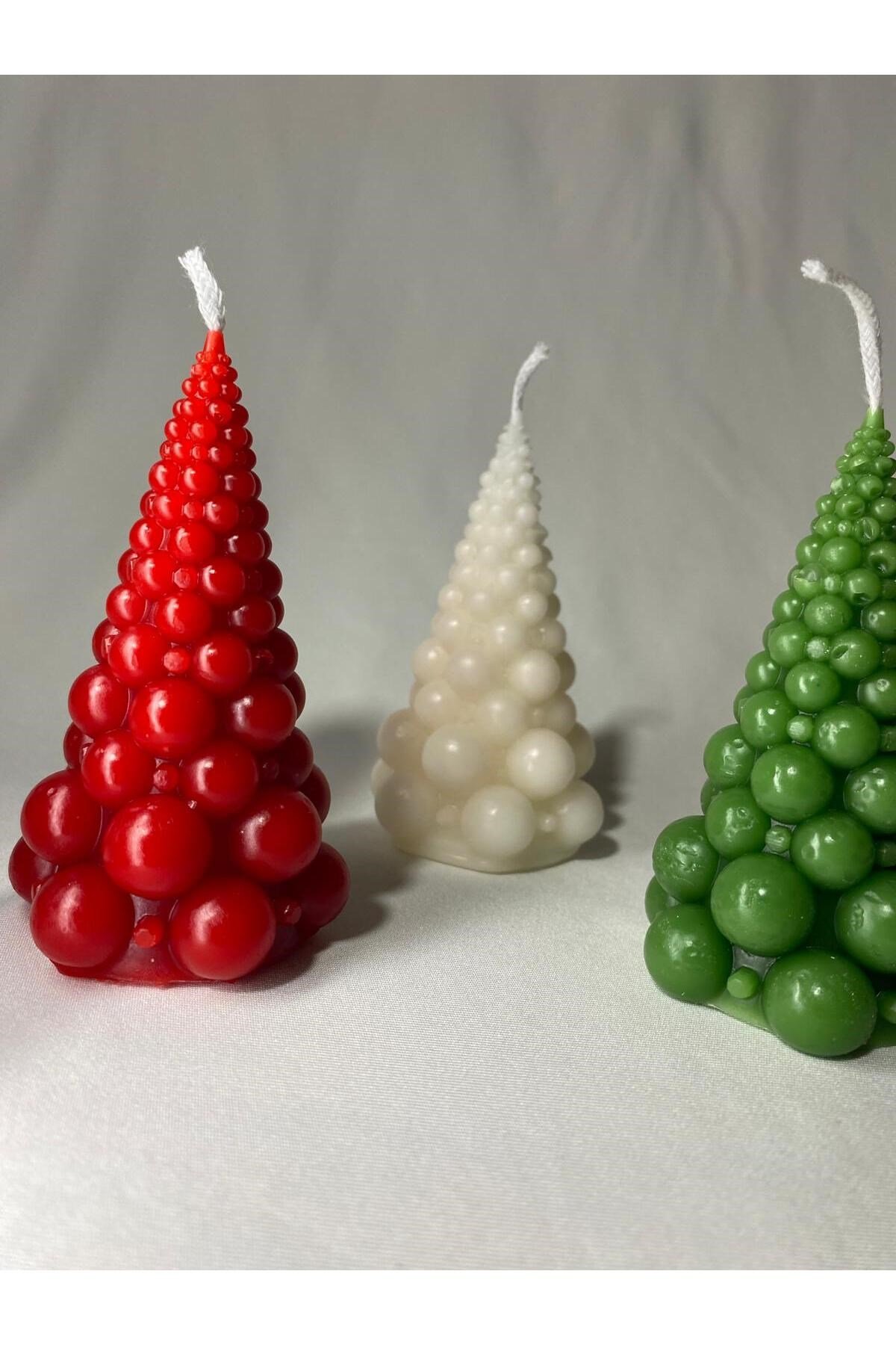 3 lü Yılbaşı Mumu - Bubble Ağaç Mum - Dekoratif Mum - Yılbaşı Konsept Mumları