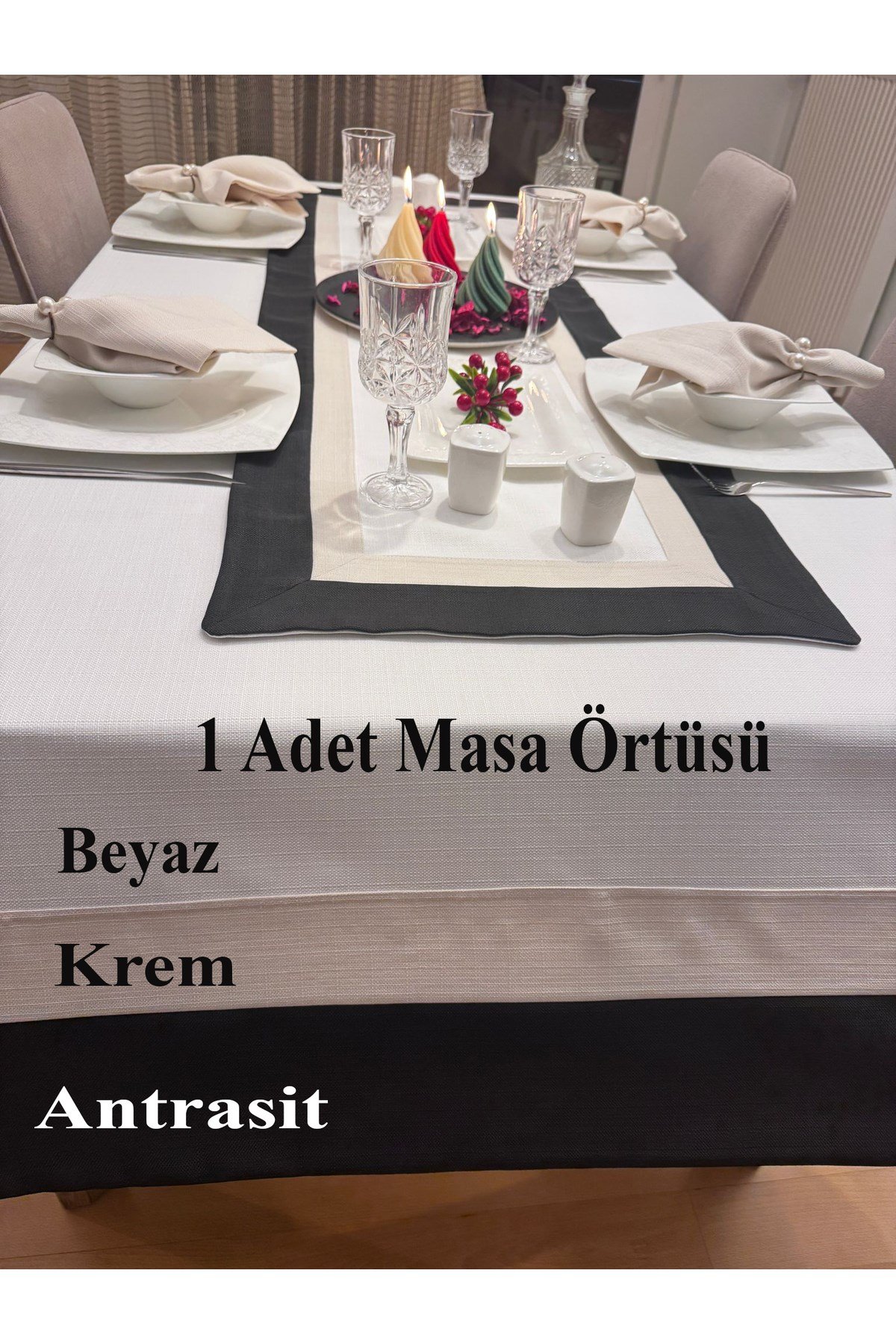 3 Renk Detaylı Assos Premium Dertsiz Masa Örtüsü Swan