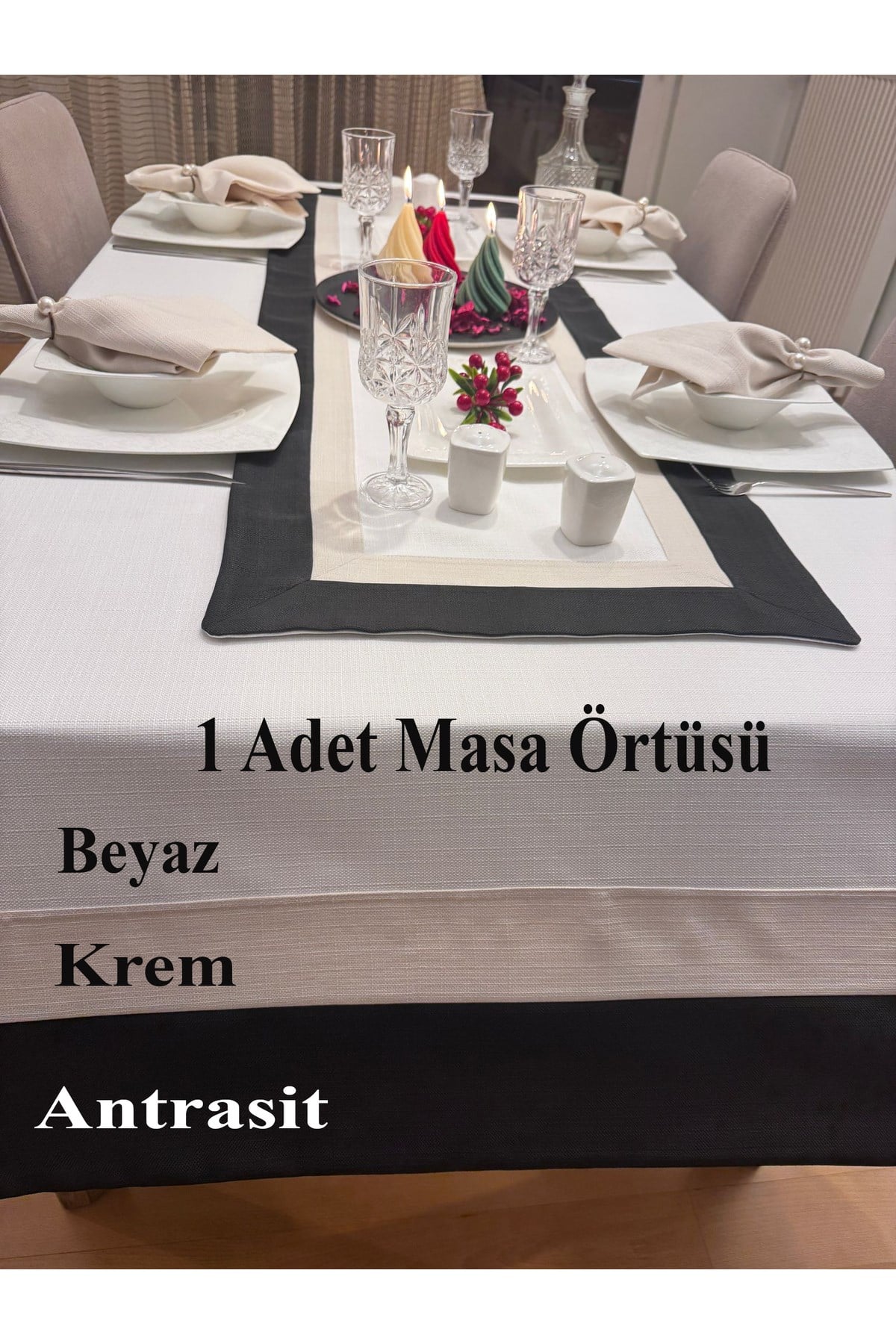 3 Renk Detaylı Assos Premium Dertsiz Masa Örtüsü Swan