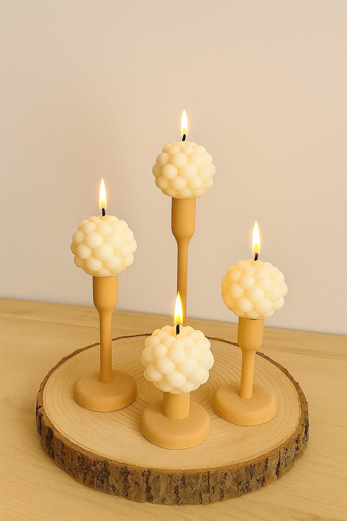 4 Adet Bubble Top Dekoratif Kokulu Mum - Pearly Candle - İnci Mum Soya Wax Vegan Mum