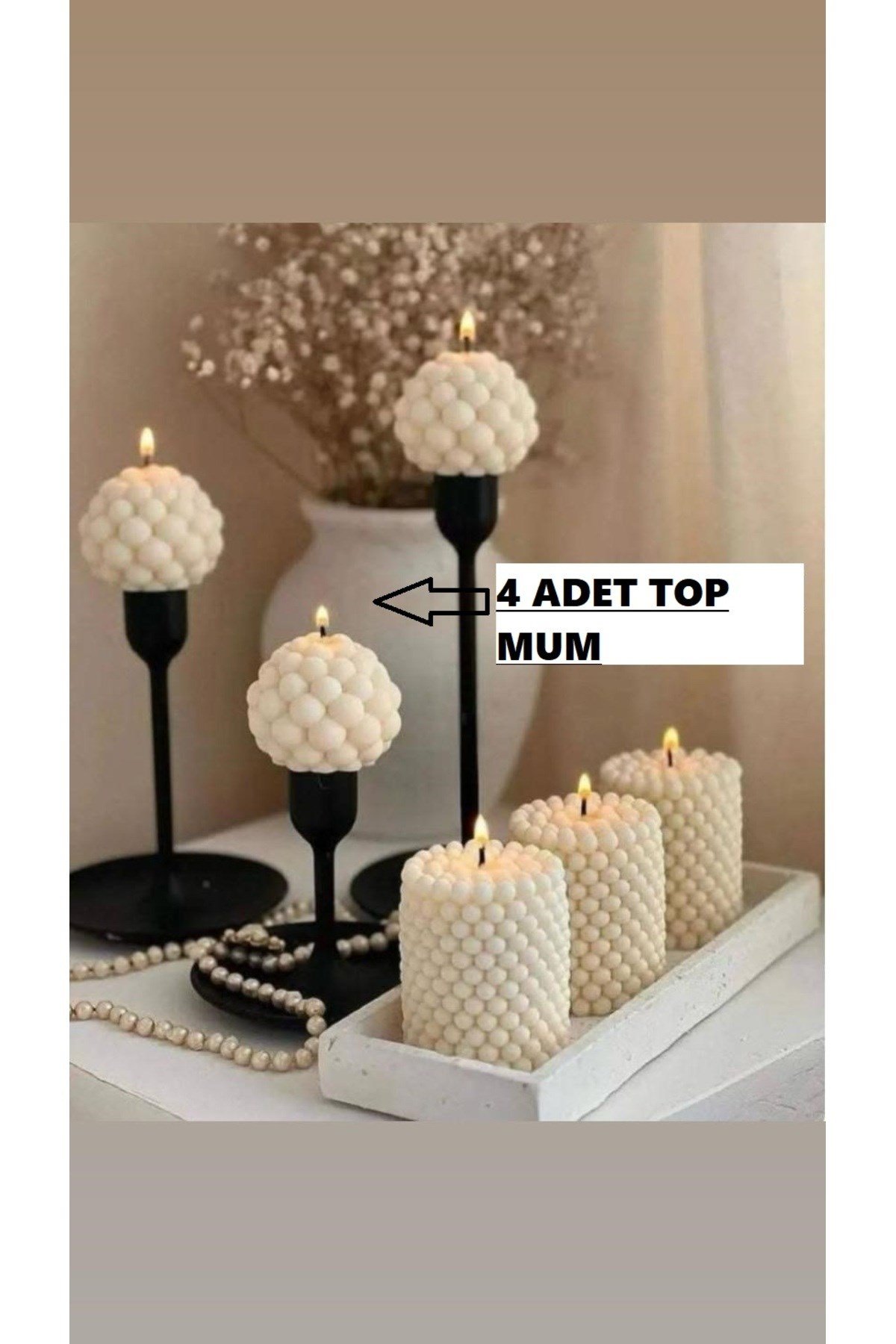 4 Adet Bubble Top Dekoratif Kokulu Mum - Pearly Candle - İnci Mum Soya Wax Vegan Mum