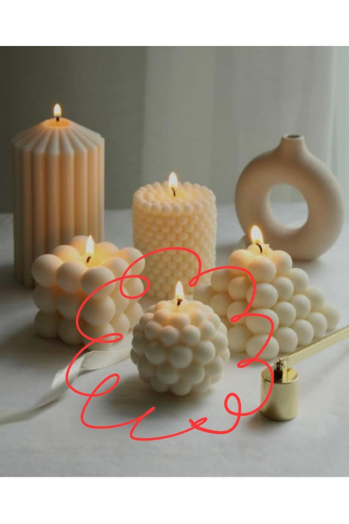 4 Adet Bubble Top Dekoratif Kokulu Mum - Pearly Candle - İnci Mum Soya Wax Vegan Mum