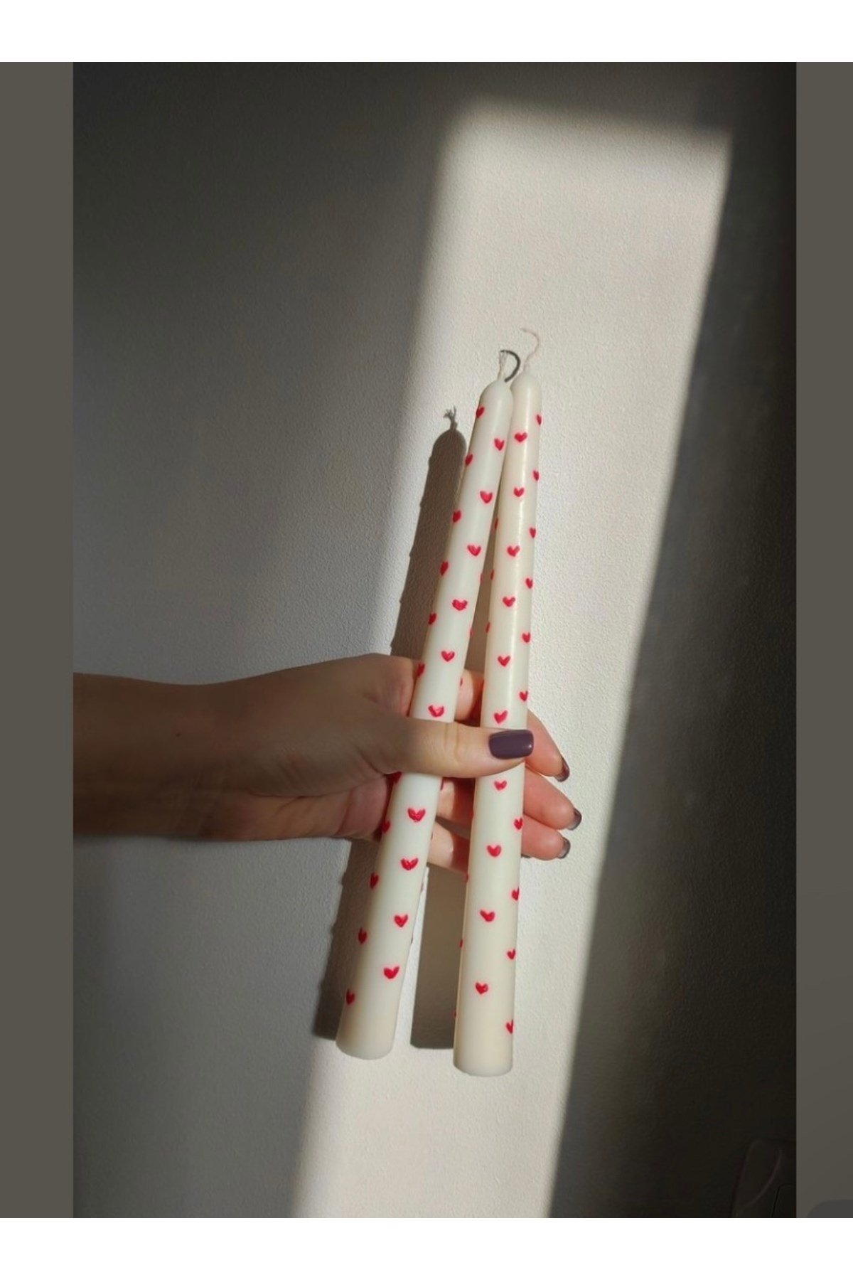 4 Adet Kalpli Mum Seti 2 Kırmızı 2 beyaz Kalp Tasarımlı