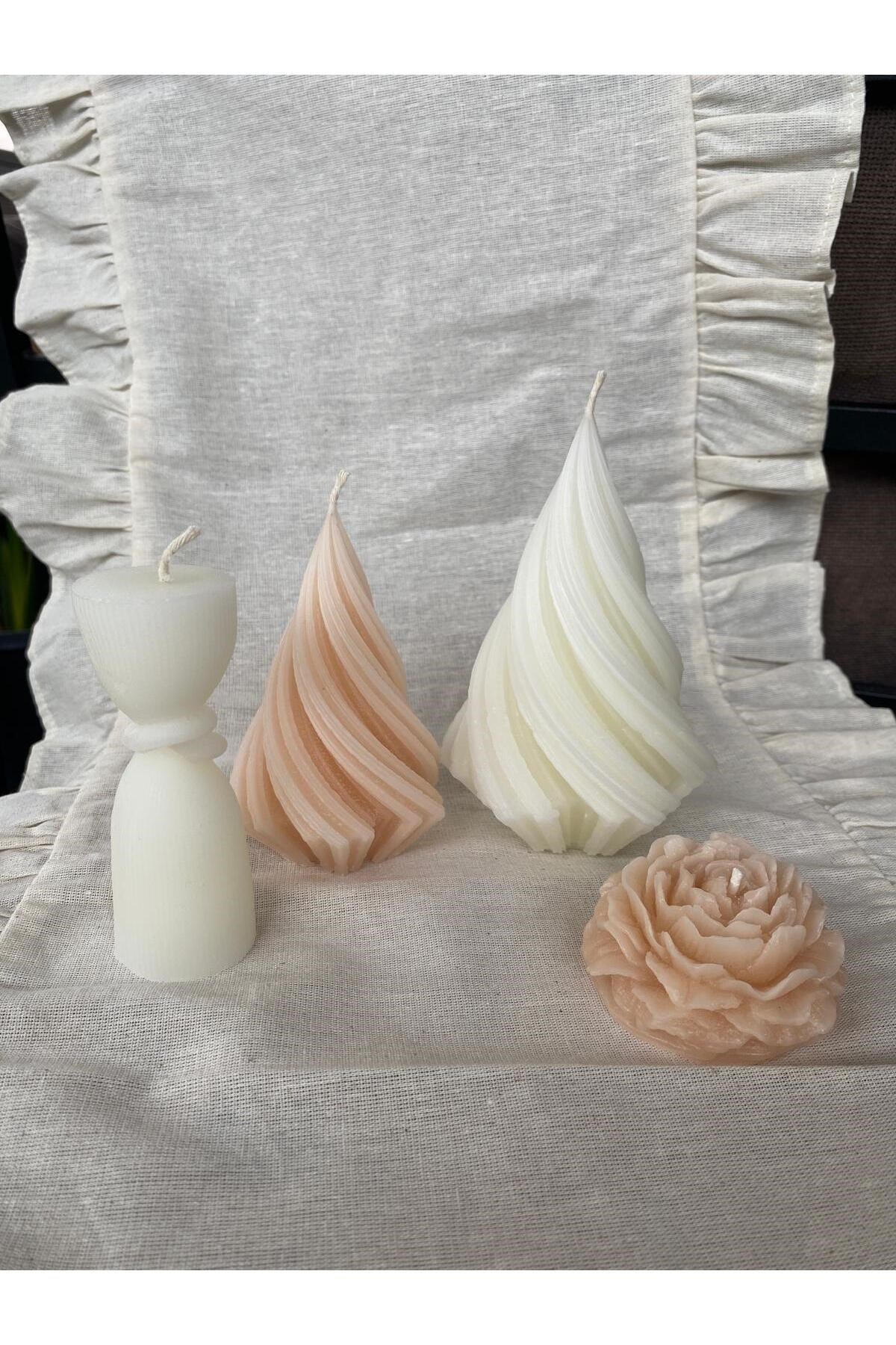 4lü Karışık Model Mum Seti Şakayık-Spiral-Düğüm Motifli