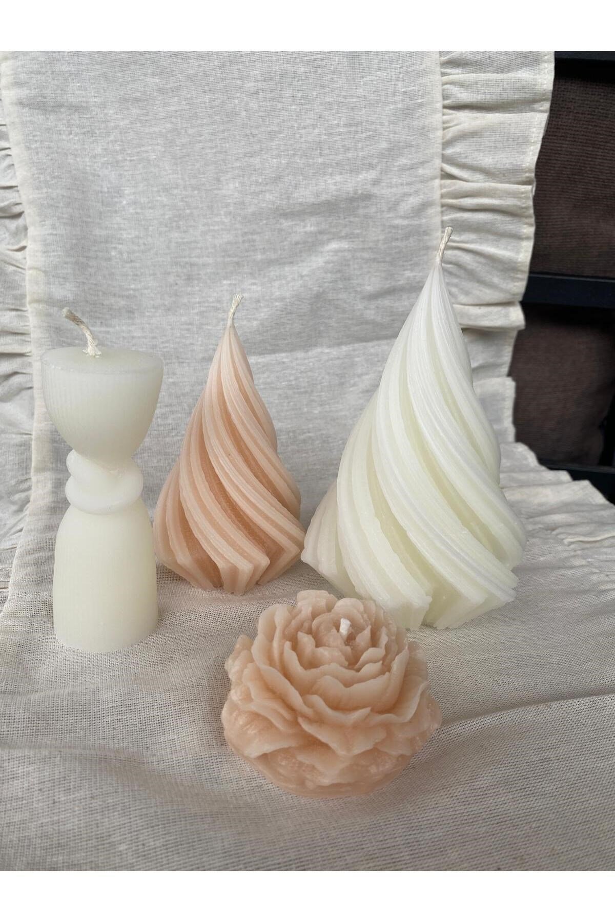 4lü Karışık Model Mum Seti Şakayık-Spiral-Düğüm Motifli