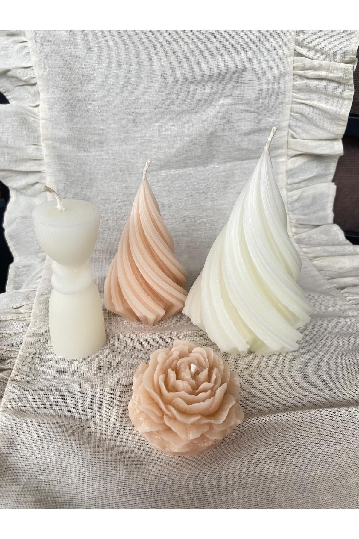 4lü Karışık Model Mum Seti Şakayık-Spiral-Düğüm Motifli