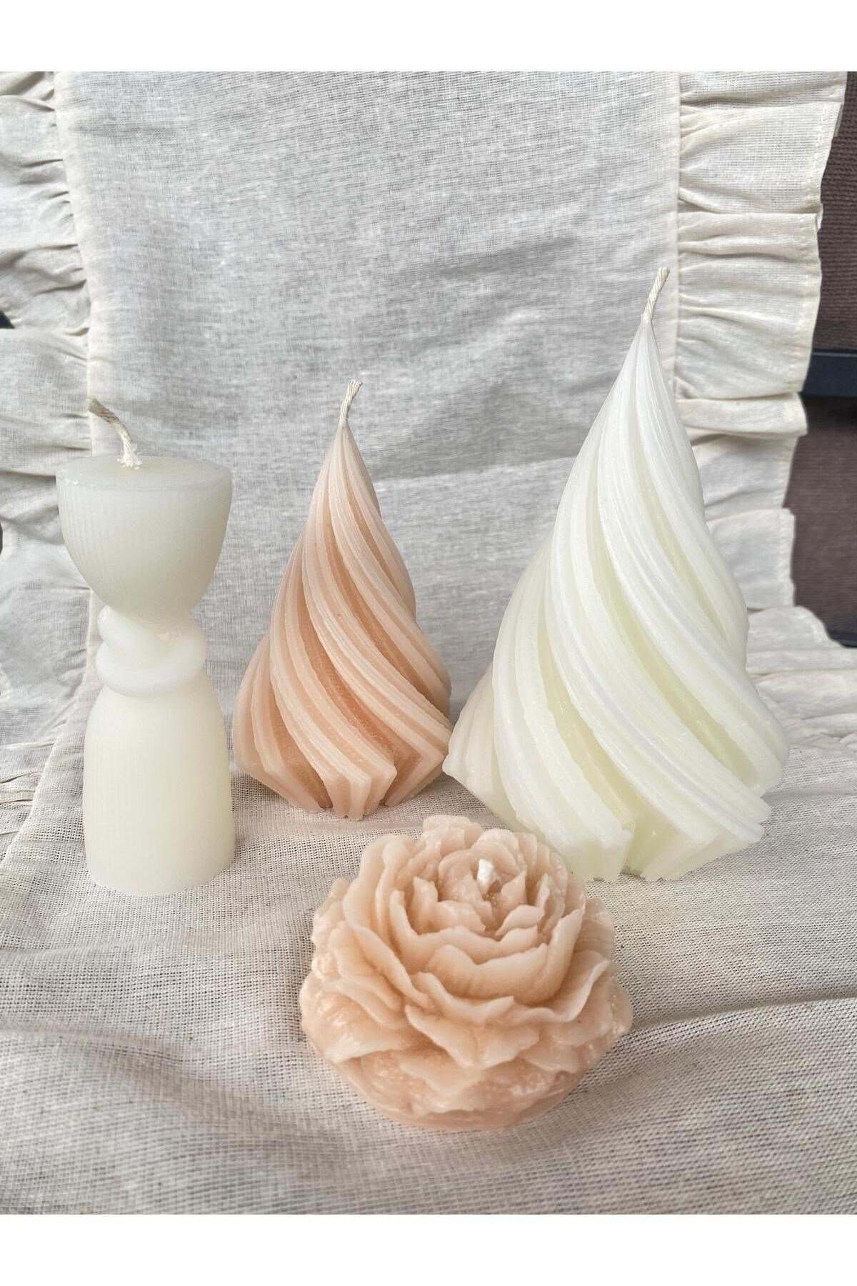 4lü Karışık Model Mum Seti Şakayık-Spiral-Düğüm Motifli