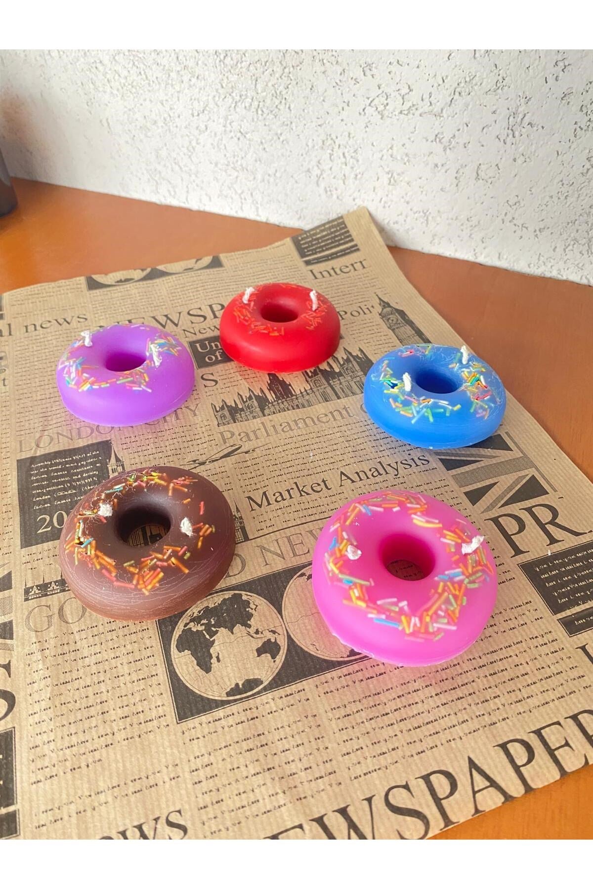 5 ADET Donat Mum - Donut  Mum çikolata,çilek,vanilya,şeftali,mango kokulu mum