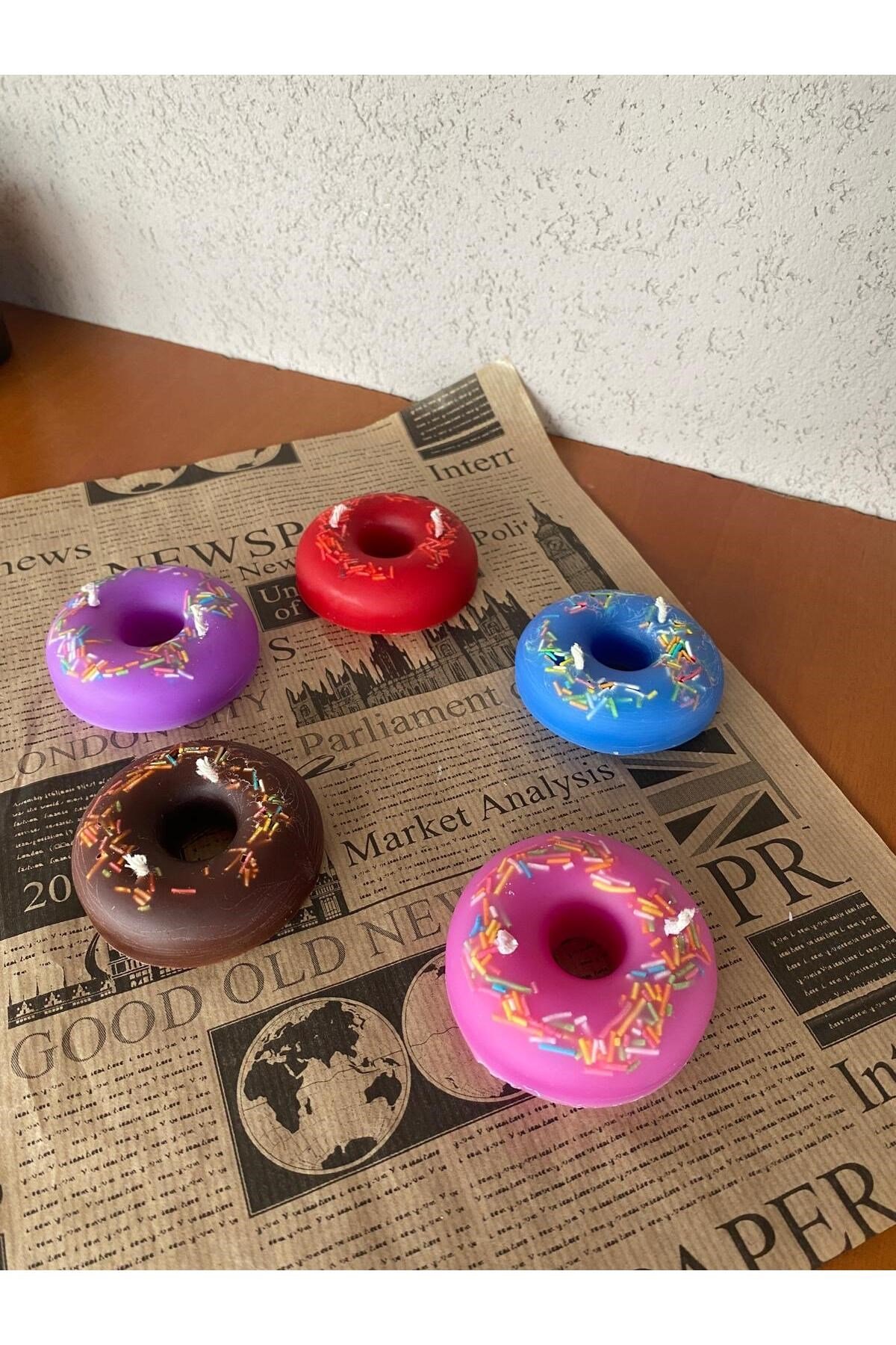 5 ADET Donat Mum - Donut  Mum çikolata,çilek,vanilya,şeftali,mango kokulu mum