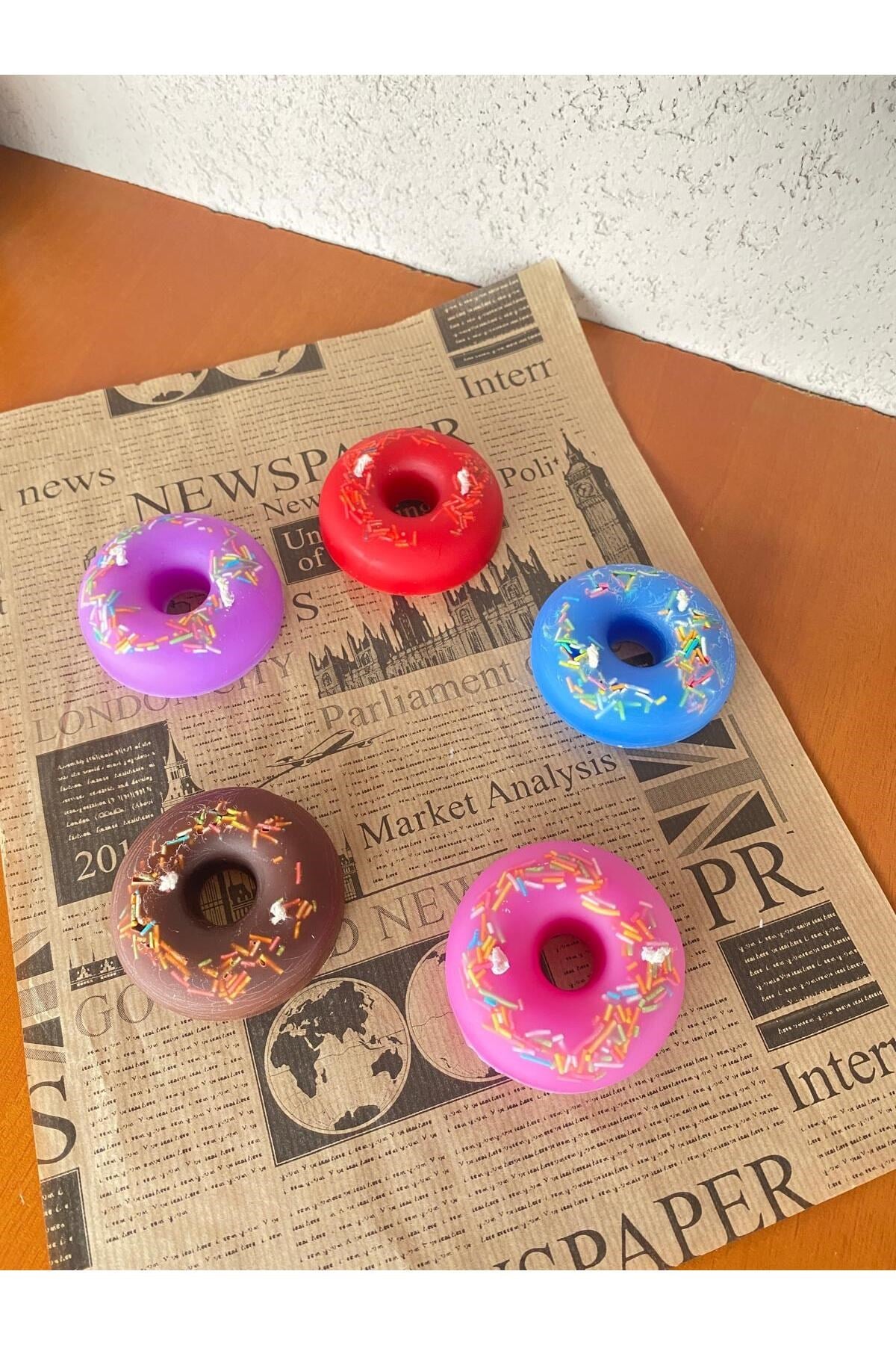 5 ADET Donat Mum - Donut  Mum çikolata,çilek,vanilya,şeftali,mango kokulu mum