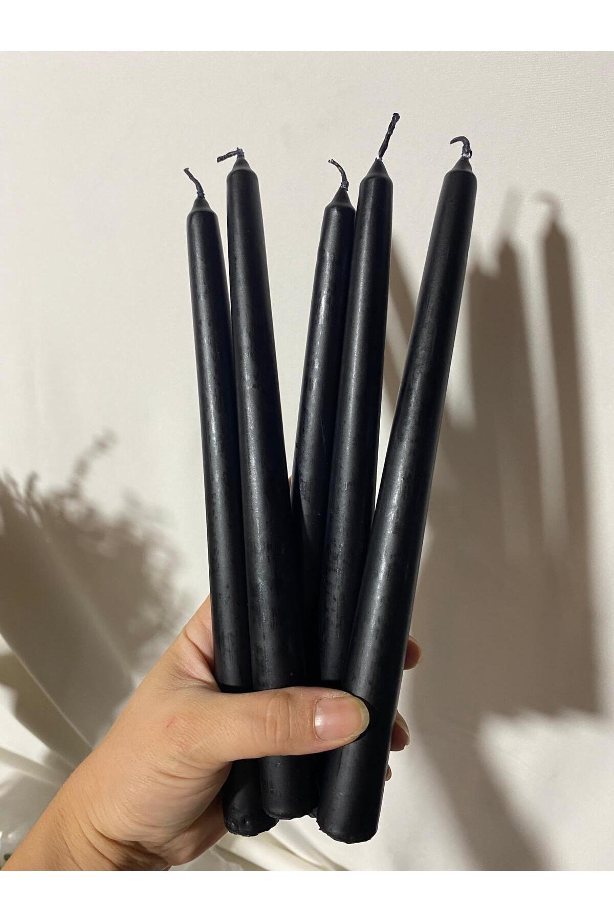 5 adet Siyah Şamdan Mum - Masa Dekoru