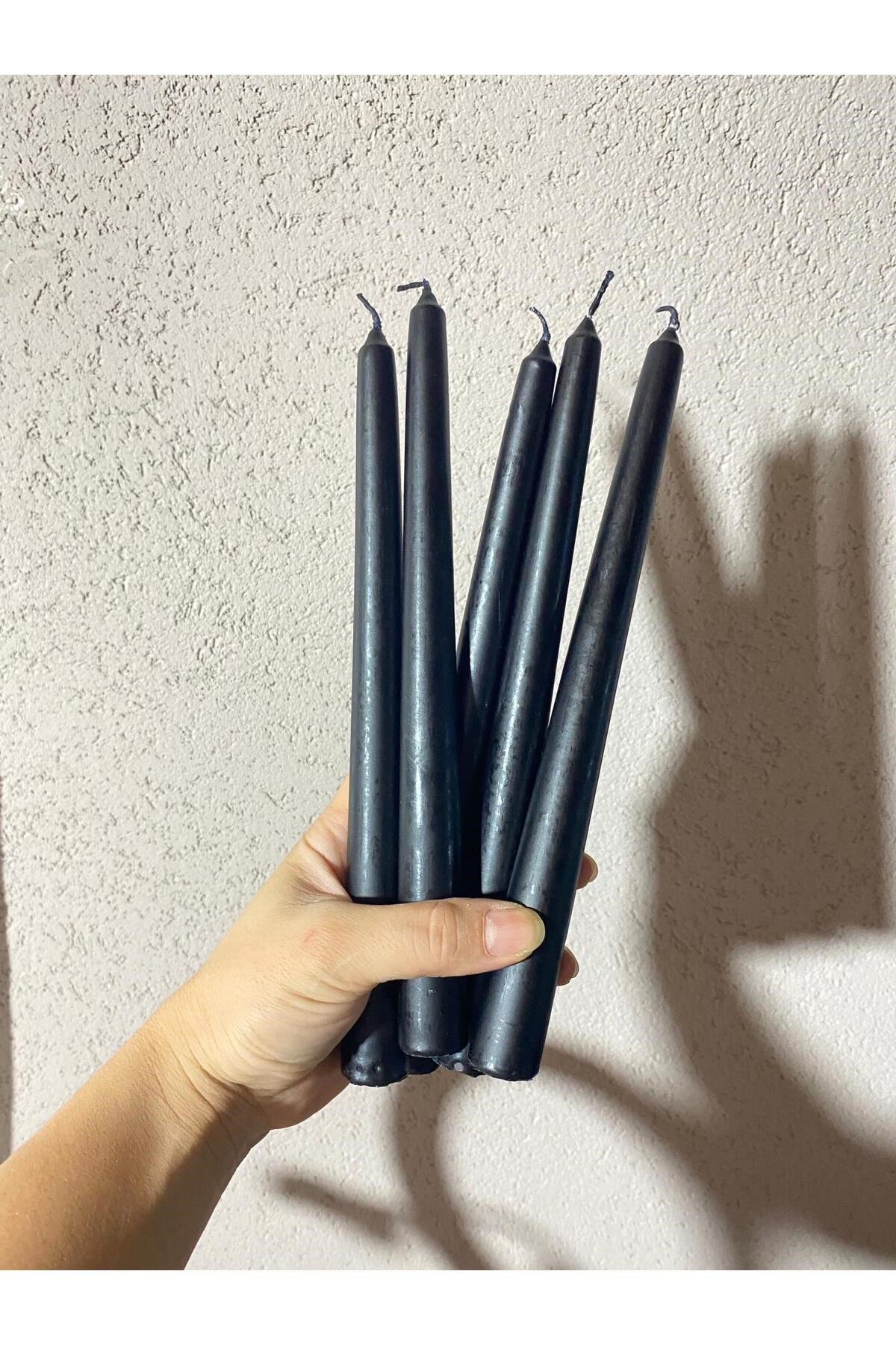 5 adet Siyah Şamdan Mum - Masa Dekoru