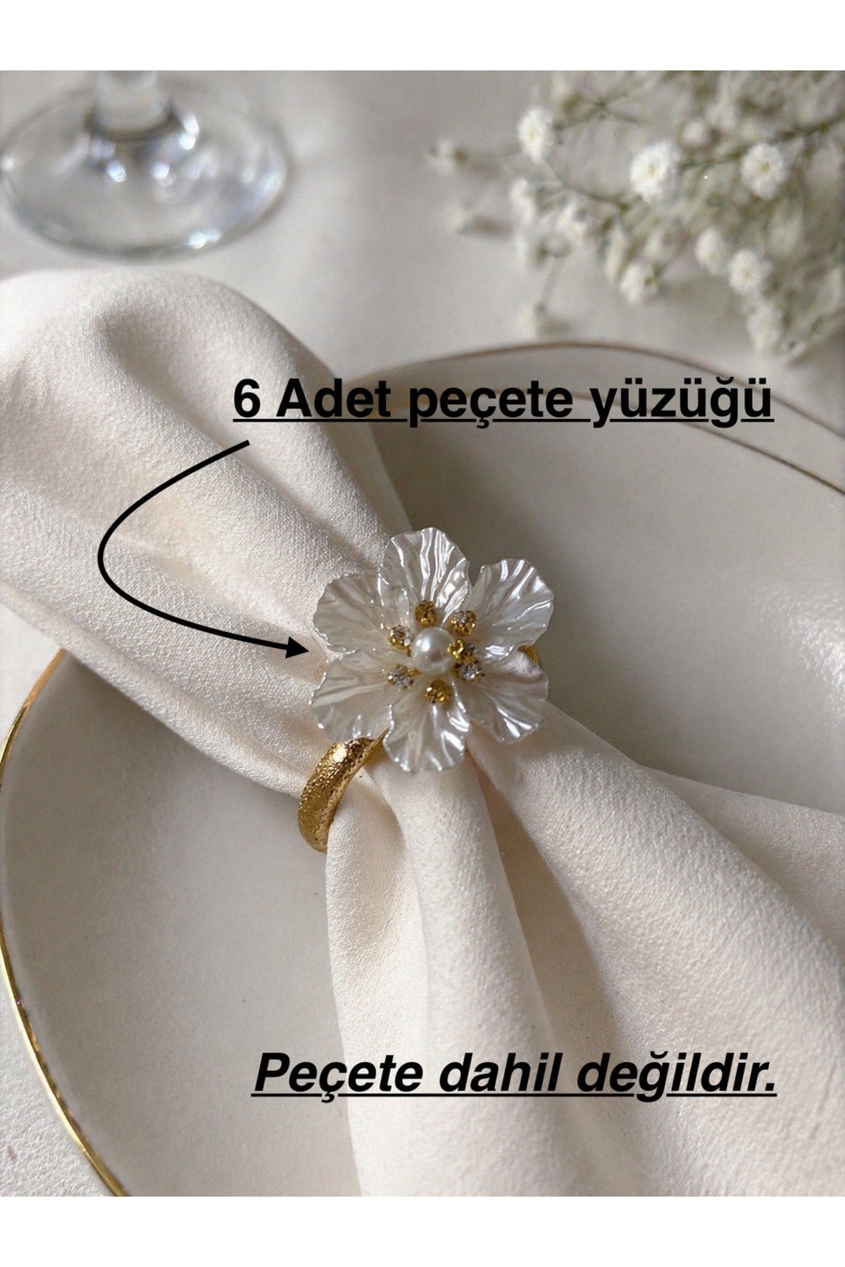 Beyaz Çiçekli Peçete Yüzüğü