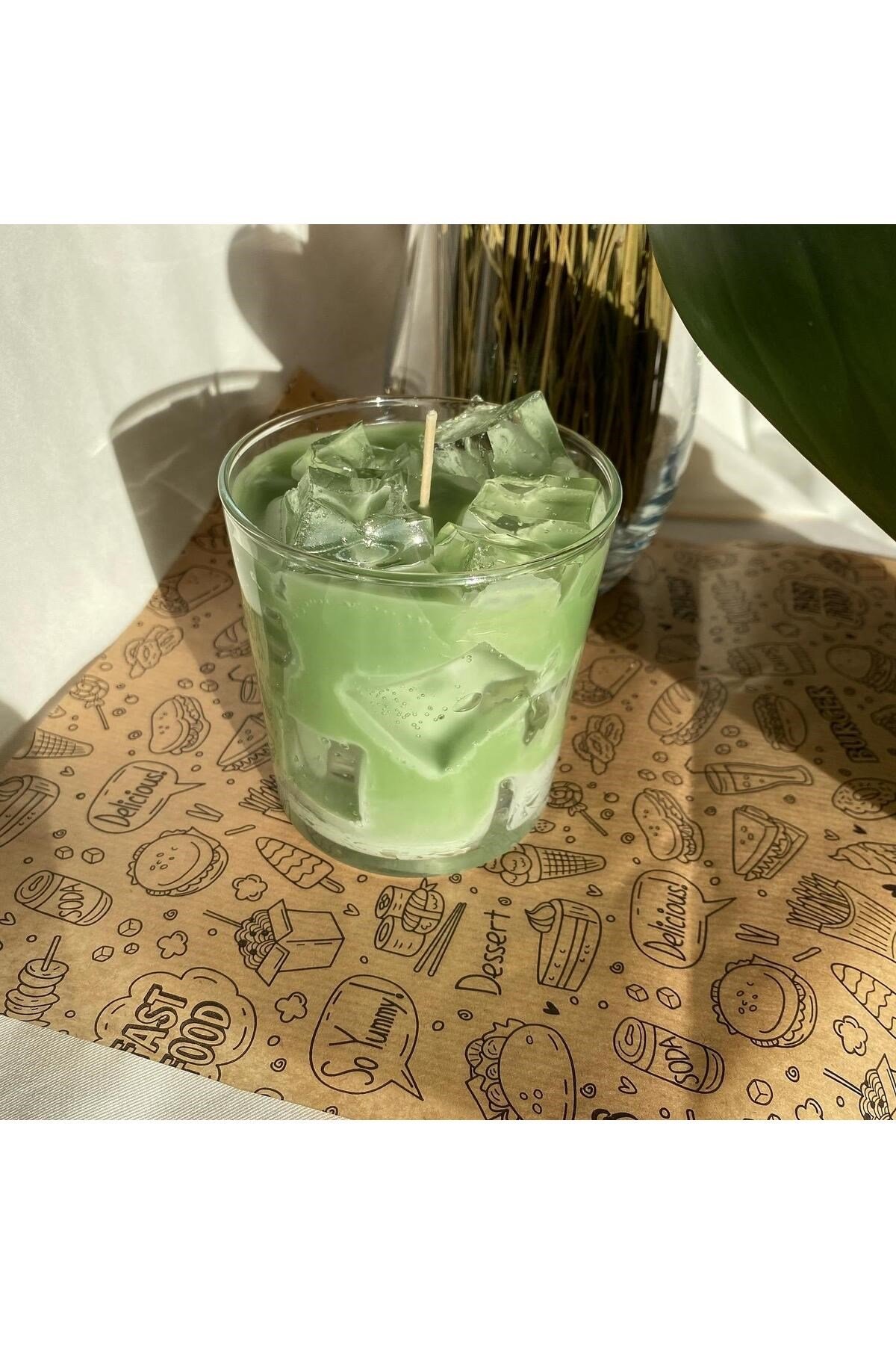 Buzlu Mum Matcha Latte Mum Kokulu Bardak Mum