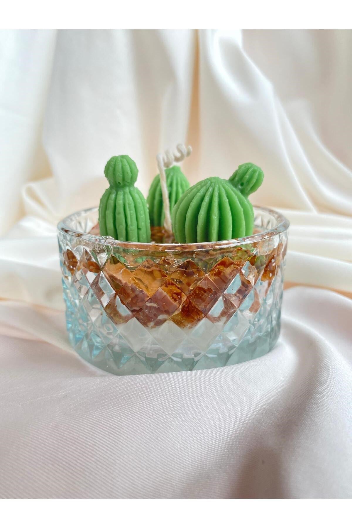 Cam Saksıda Kaktüs Tasarımlı Gerçekçi Özel Hediyelik Mum