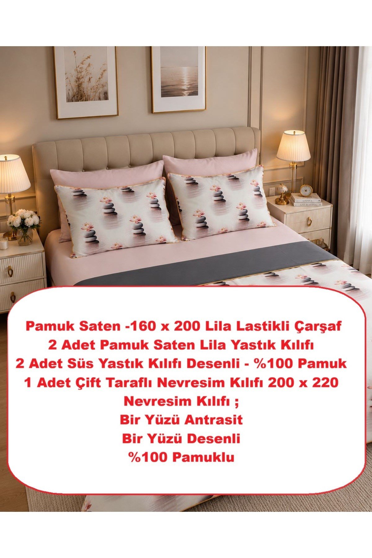 Çeyizlik Çift Kişilik Nevresim Takımı | Lotus Desenli | Özel Kutulu | Modern & Şık Yatak Odası Seti 6 Parça
