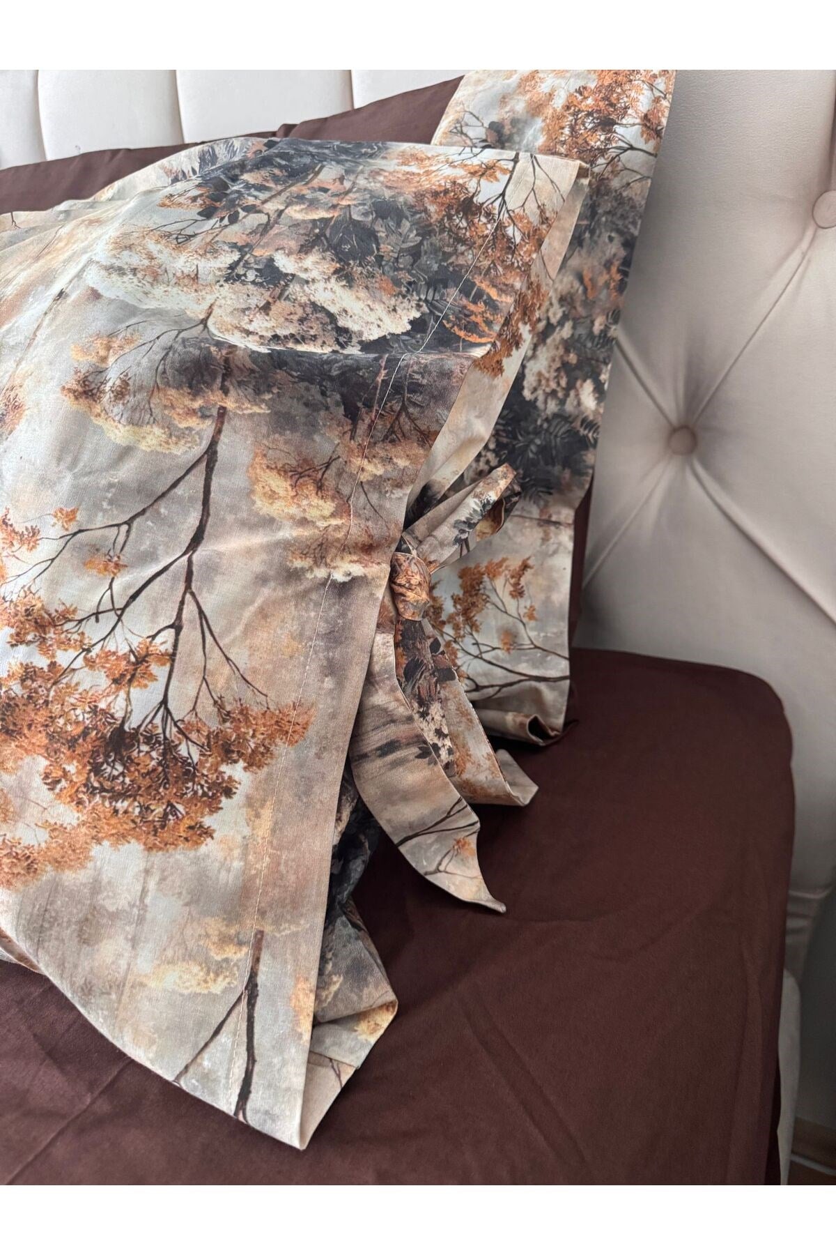 Çeyizlik Premium Nevresim Takımı | Özel Kutulu | Doğa Desenli Kahve Bej Nevresim Seti | Şık Yatak Odası Takım - 6 Parça
